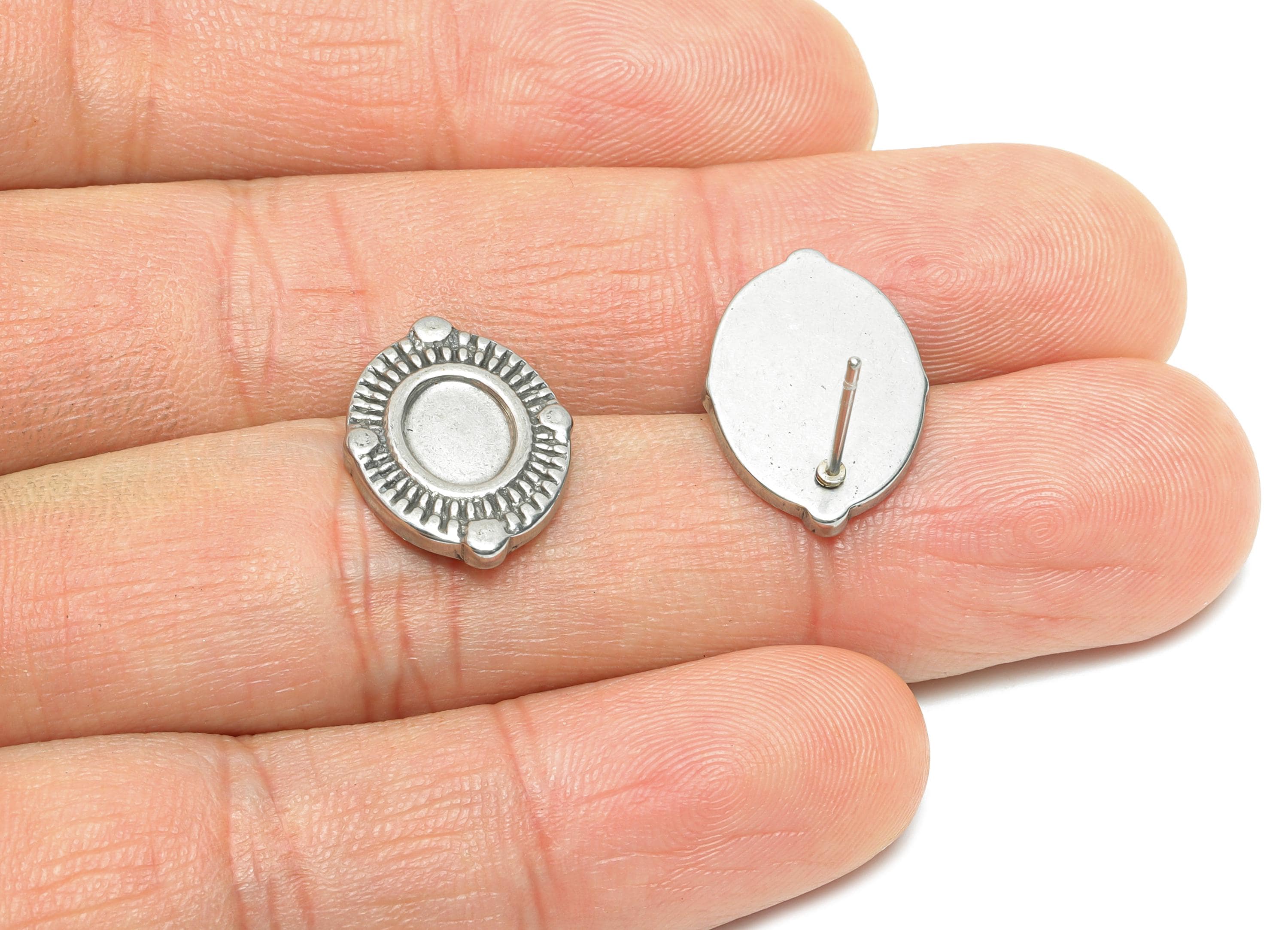 Oval Bezel Stud Earring - Steel Vintage Earring Post - Handmade Southwestern Jewelry - Oval Cabochon Earring Setting - 18x13x2mm - SS2178 - DOMEDBAZAAR