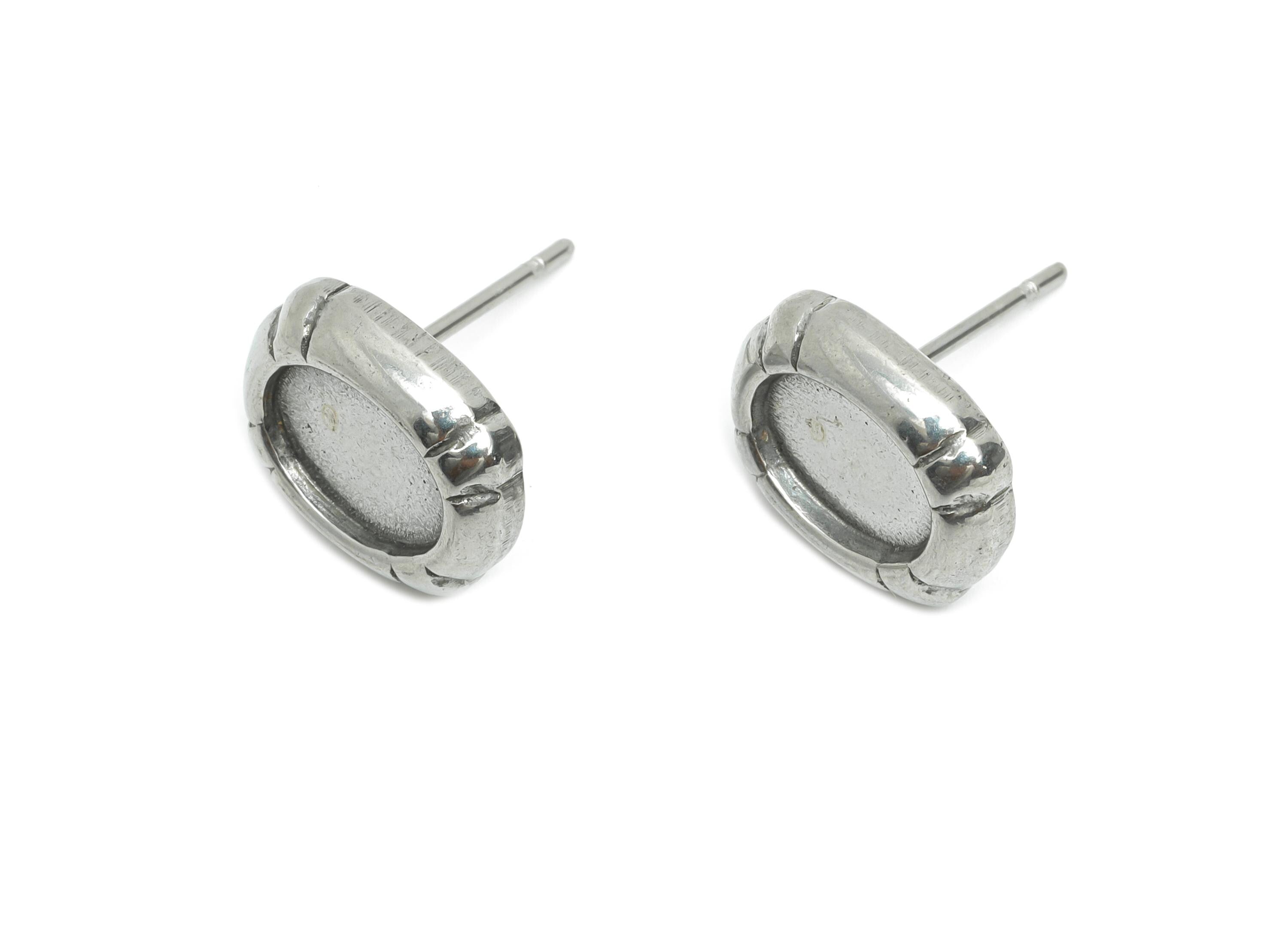 Oval Bezel Stud Earring - Steel Vintage Earring Post - Antique Jewelry Findings - Tiny Oval Stud Earring Settings - 11x9x2.7mm - SS2168 - DOMEDBAZAAR