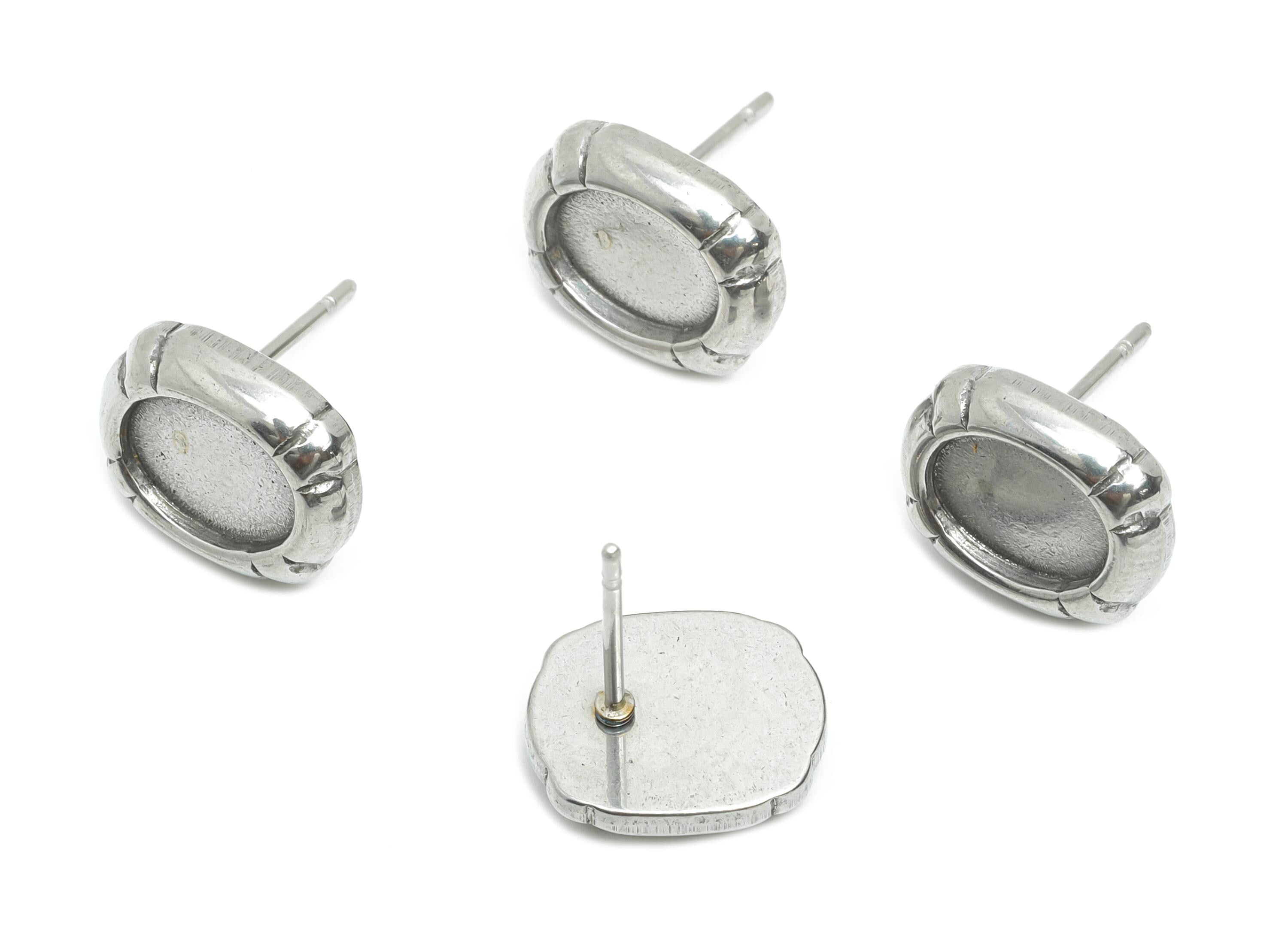 Oval Bezel Stud Earring - Steel Vintage Earring Post - Antique Jewelry Findings - Tiny Oval Stud Earring Settings - 11x9x2.7mm - SS2168 - DOMEDBAZAAR