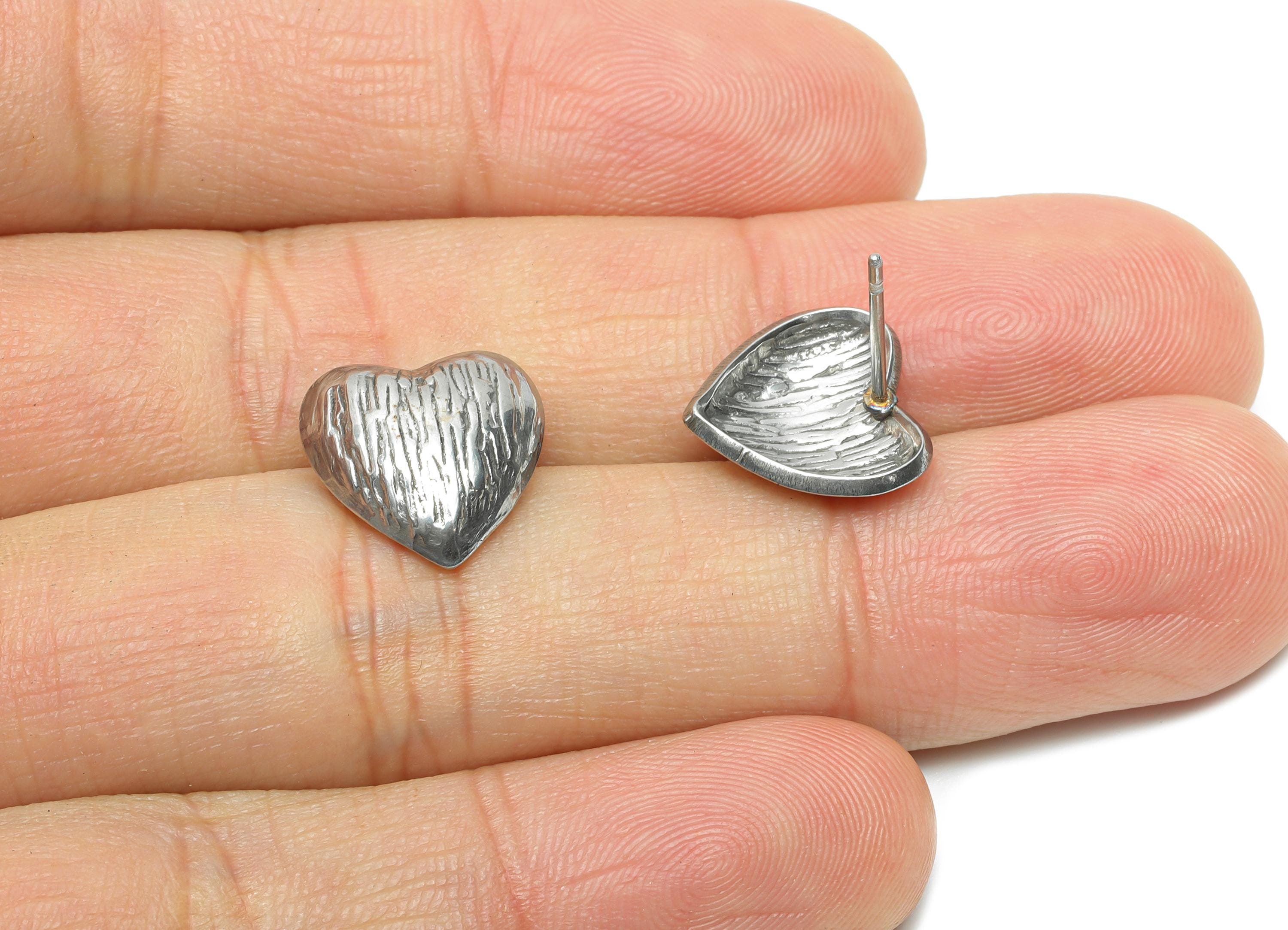 Steel Heart Earring Studs - Small Textured Heart Earring Post - Rustic Textured Heart Studs - Steel Jewelry Finding - 12x12x3.61mm - SS2171 - DOMEDBAZAAR