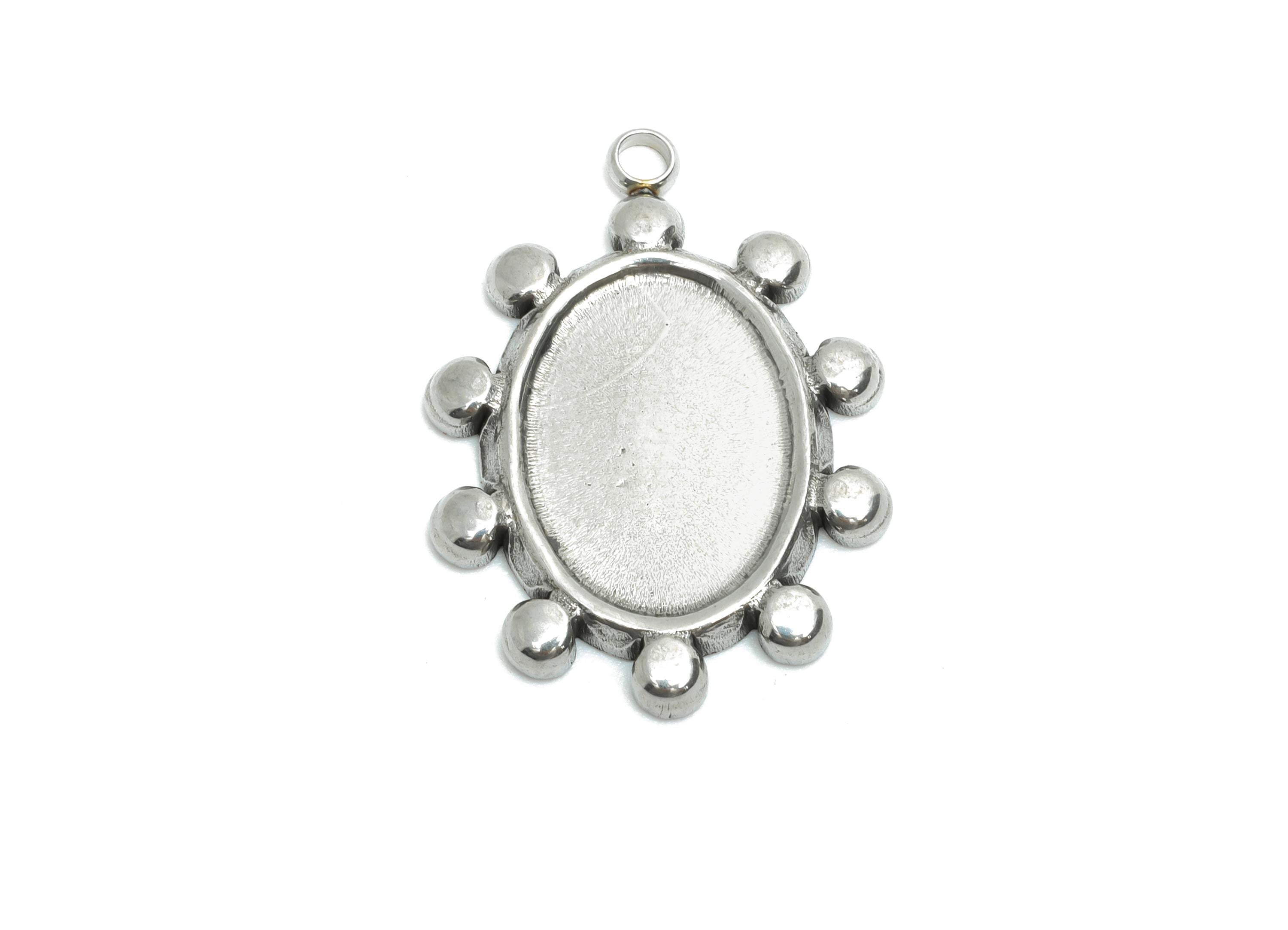 Steel Oval Charms - Bohemian Silver Geometric Necklace Charm - Unique Handmade Jewelry Finding - Steel Component - 24x17.55x2.08mm - SS2187 - DOMEDBAZAAR