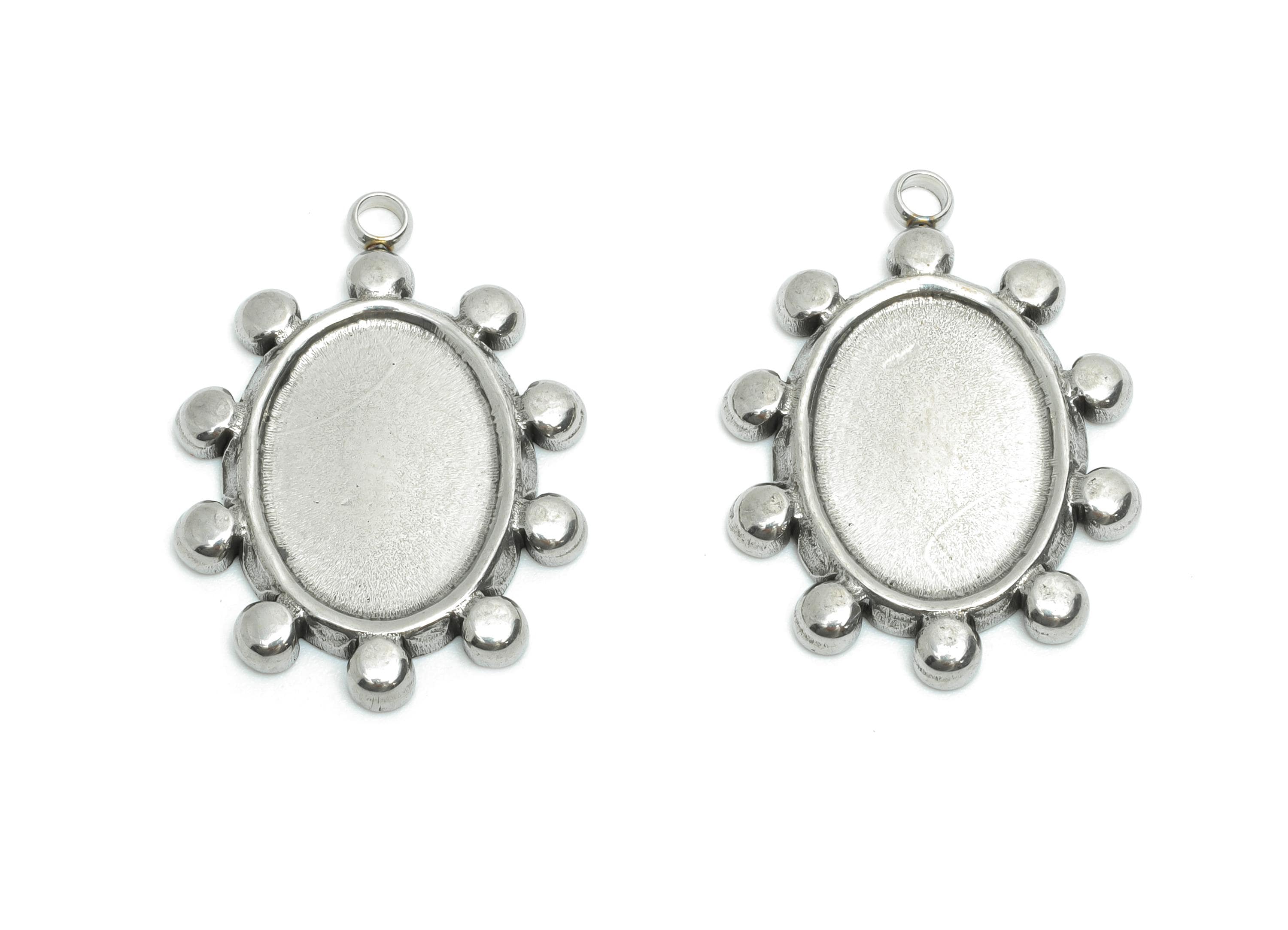 Steel Oval Charms - Bohemian Silver Geometric Necklace Charm - Unique Handmade Jewelry Finding - Steel Component - 24x17.55x2.08mm - SS2187 - DOMEDBAZAAR