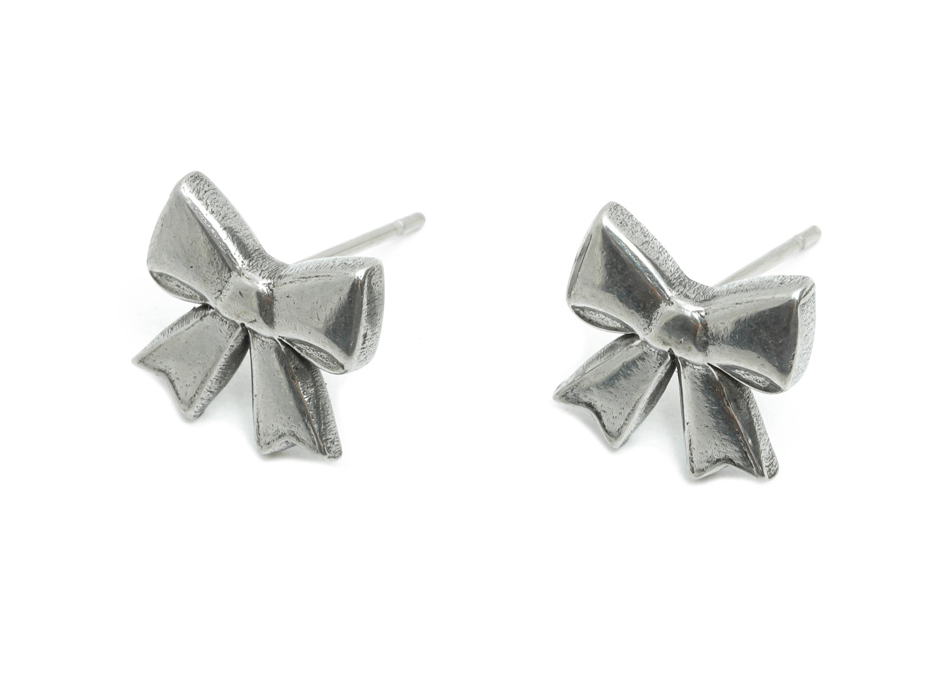 Steel Bow Earring Studs - Small Butterfly Bow Earring Post - Vintage Textured Bow Studs - Steel Jewelry Finding - 11x11x3.11mm - SS2159 - DOMEDBAZAAR