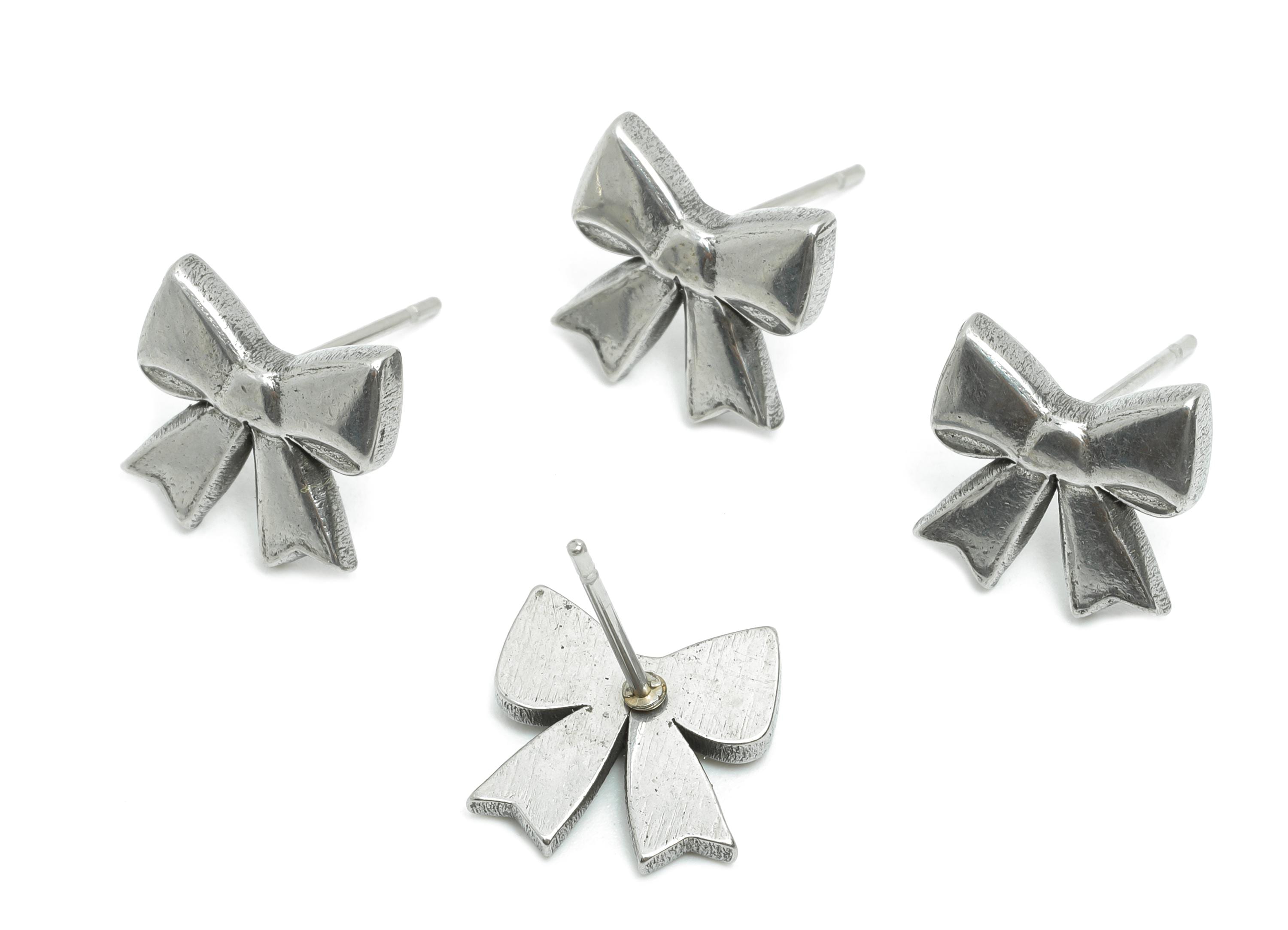Steel Bow Earring Studs - Small Butterfly Bow Earring Post - Vintage Textured Bow Studs - Steel Jewelry Finding - 11x11x3.11mm - SS2159 - DOMEDBAZAAR