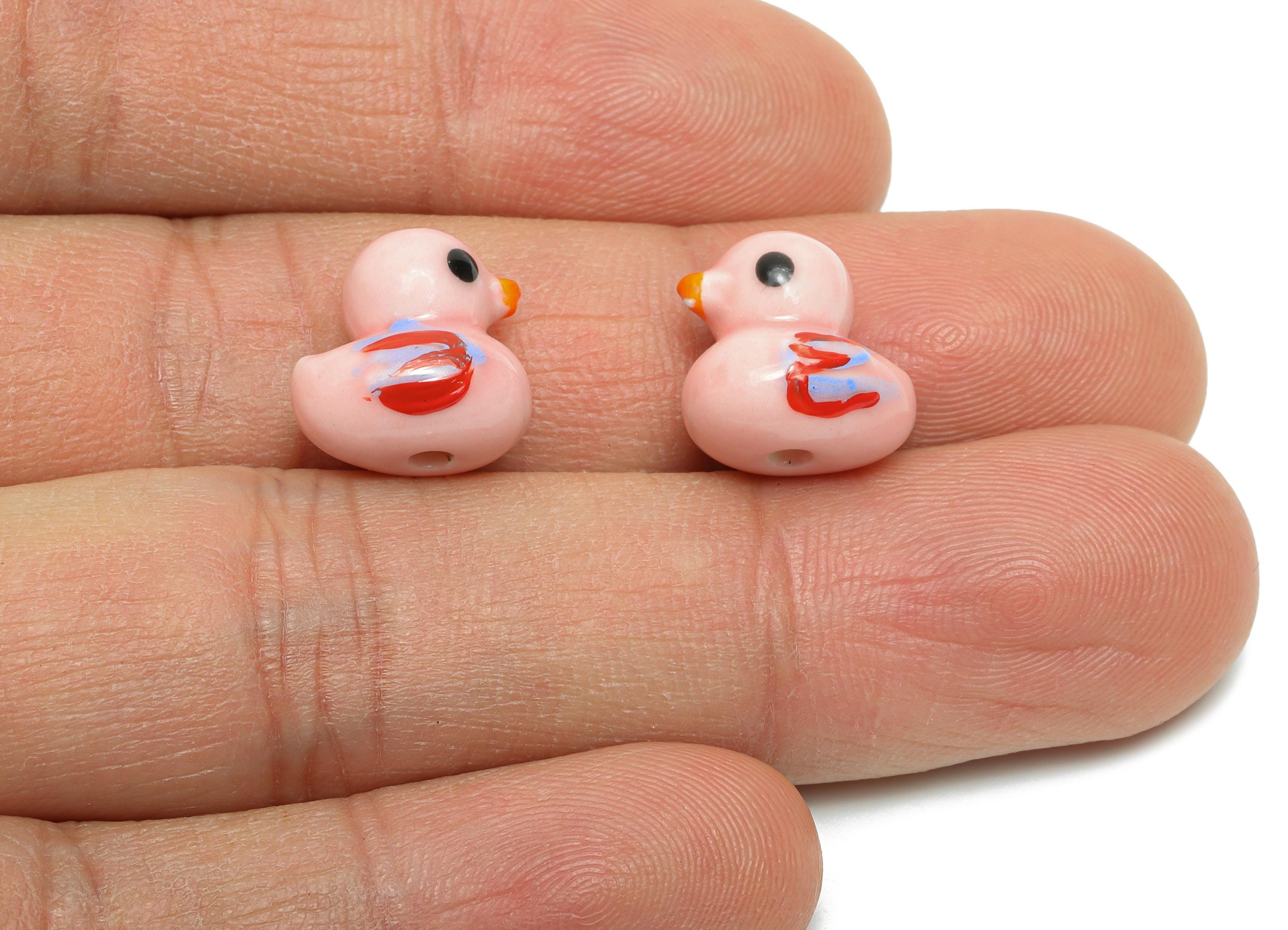 Glazed Ceramic Duck Beads - Craft Pink Duck Beads for Bracelet - Animal Figure Beads - Handmade Making Supplies - 12.45x12.36x9.6mm - NS2761 - DOMEDBAZAAR