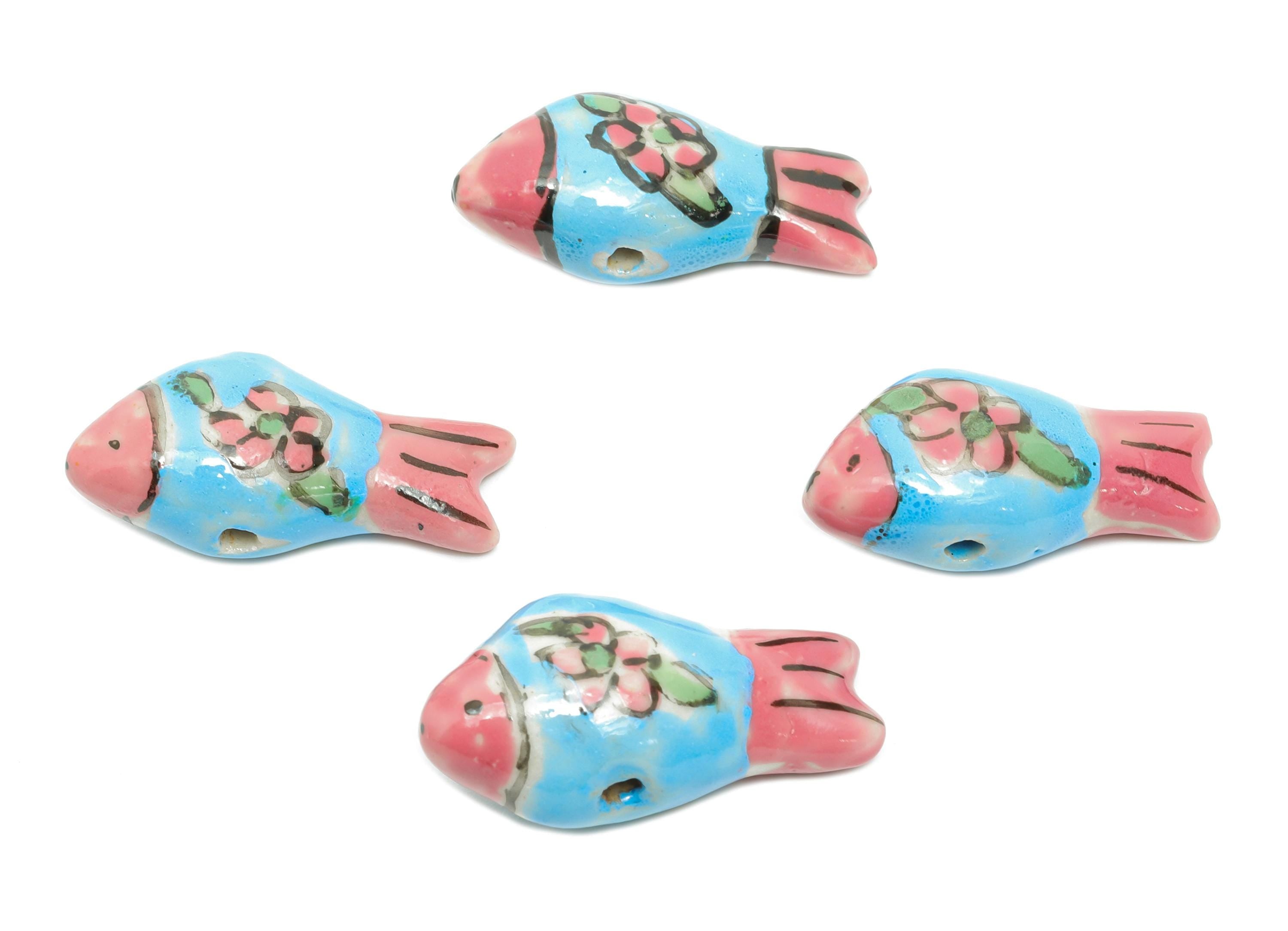 Glazed Ceramic Fish Beads - Craft Beads for Necklace or Bracelet - Marine Colorful Beads - Handmade Making Jewelry - 28x13x9.74mm - NS2851A - DOMEDBAZAAR