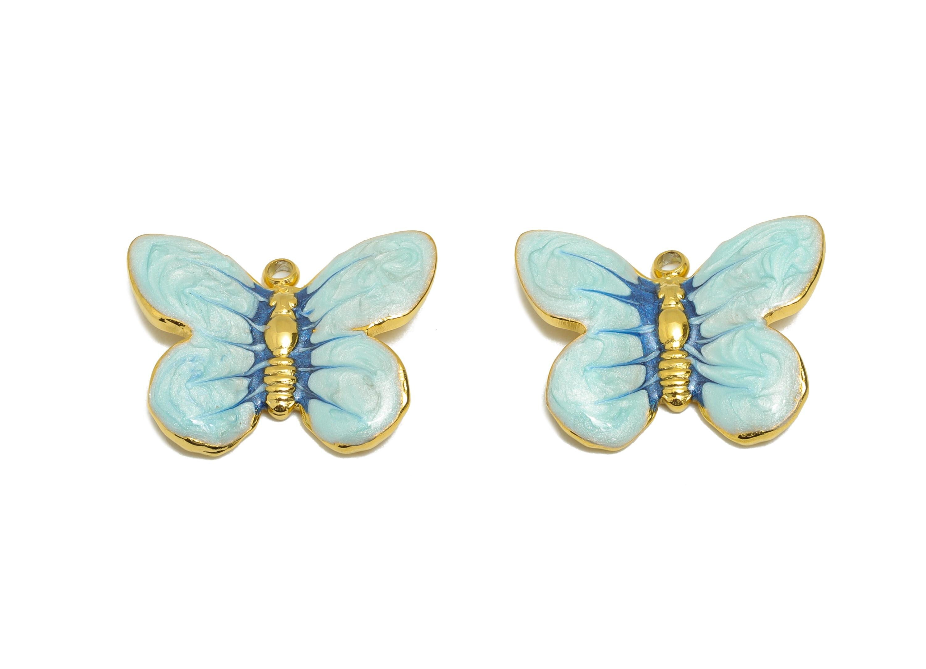 Steel Butterfly Charms - Enamel Colorful Butterfly Pendant - Elegant Butterfly Necklace Pendant - Gold Tone Vacuum Plated - 19x15x3mm-SS1493 - DOMEDBAZAAR
