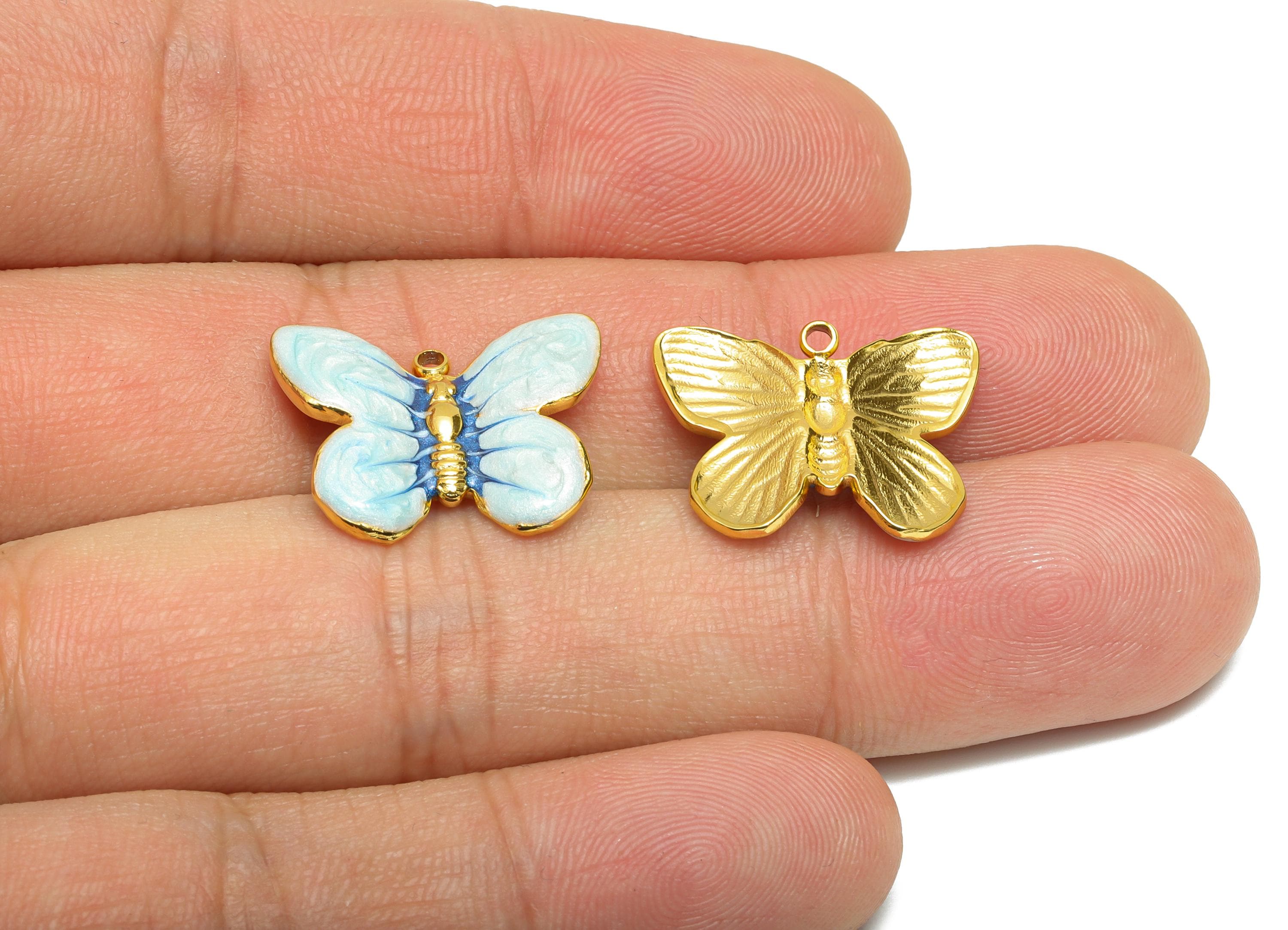 Steel Butterfly Charms - Enamel Colorful Butterfly Pendant - Elegant Butterfly Necklace Pendant - Gold Tone Vacuum Plated - 19x15x3mm-SS1493 - DOMEDBAZAAR