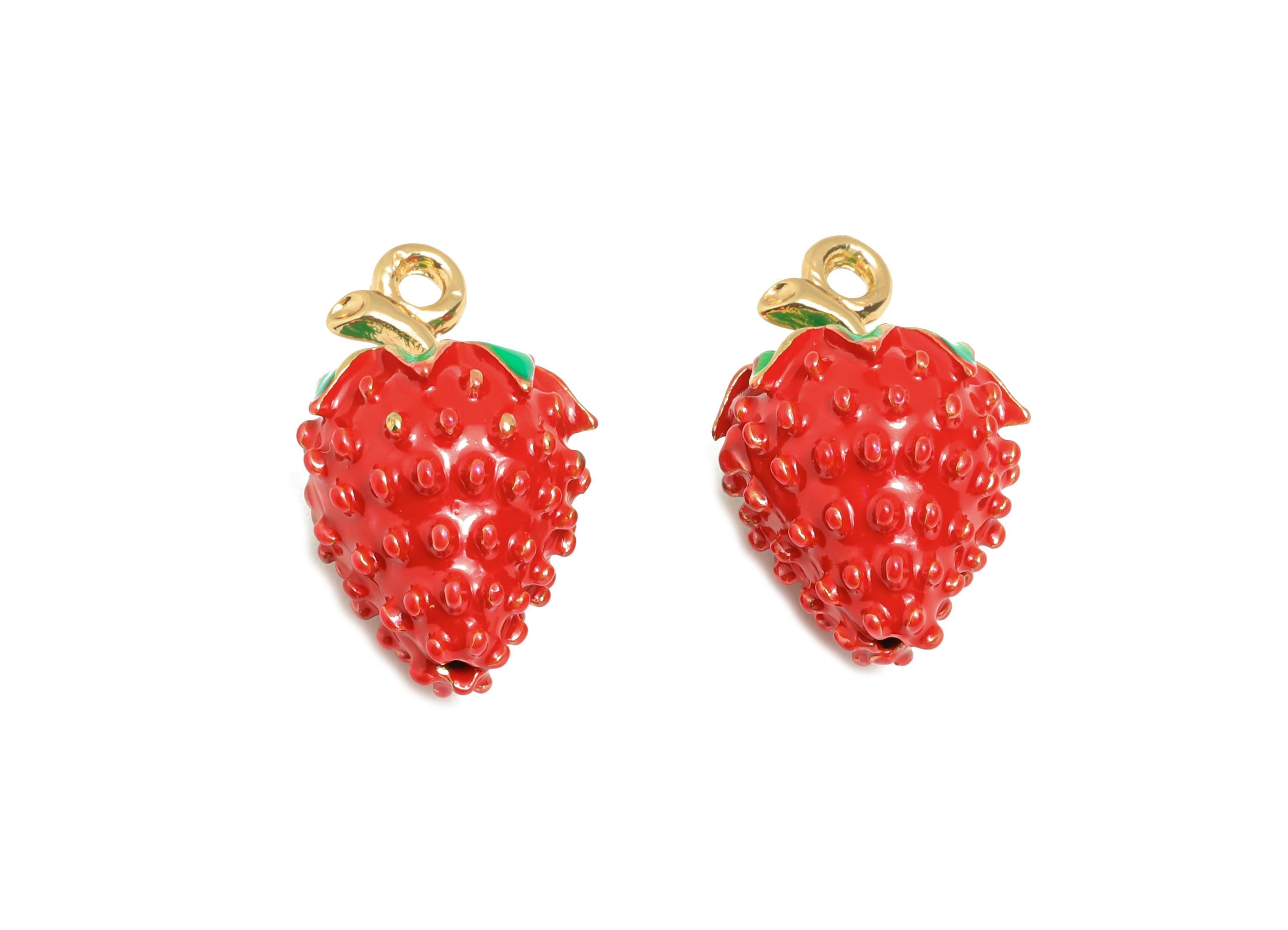 Alloy Strawberry Charm - Enamel Strawberry Bracelet Charm - Alloy Nature-Inspired Fruit Pendant - Jewelry Making - 18.16x11.2x11mm - ZZ2126