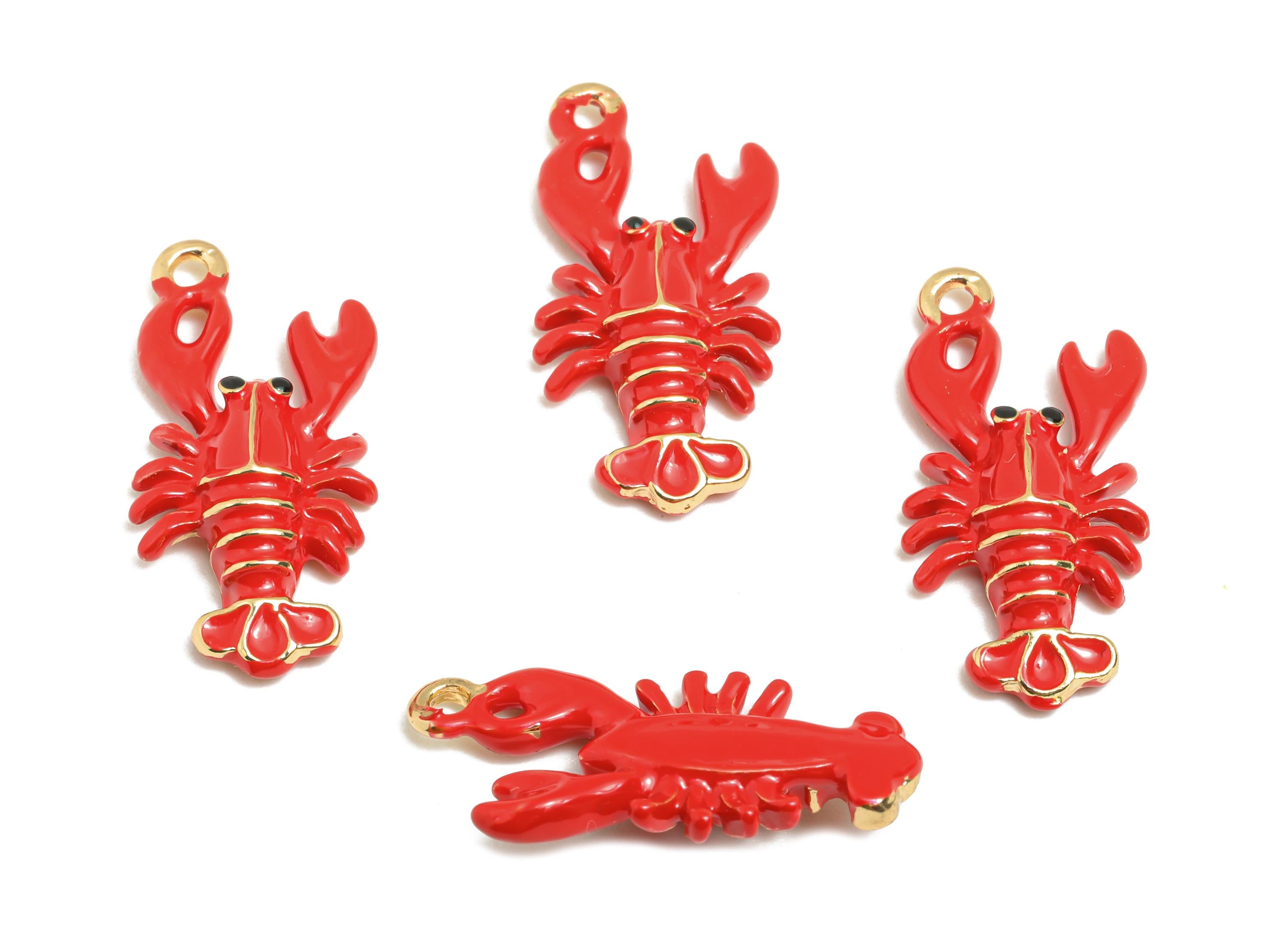Alloy Lobster Charm - Enamel Marine Life Bracelet Charm - Funny Lobster Design - Alloy Craft Pendant - Jewelry Making - 21.5x10x4mm - ZZ2118