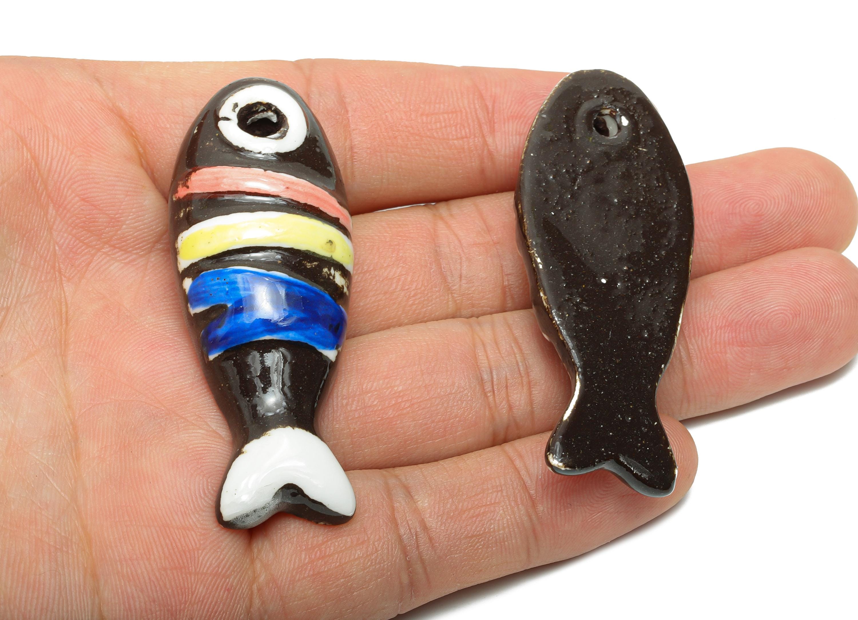 Glazed Ceramic Fish Beads - Craft Beads for Necklace Pendant - Cute Marine Life Beads - Handmade  Making Supplies - 59x22x11.08mm- NS2790 - DOMEDBAZAAR