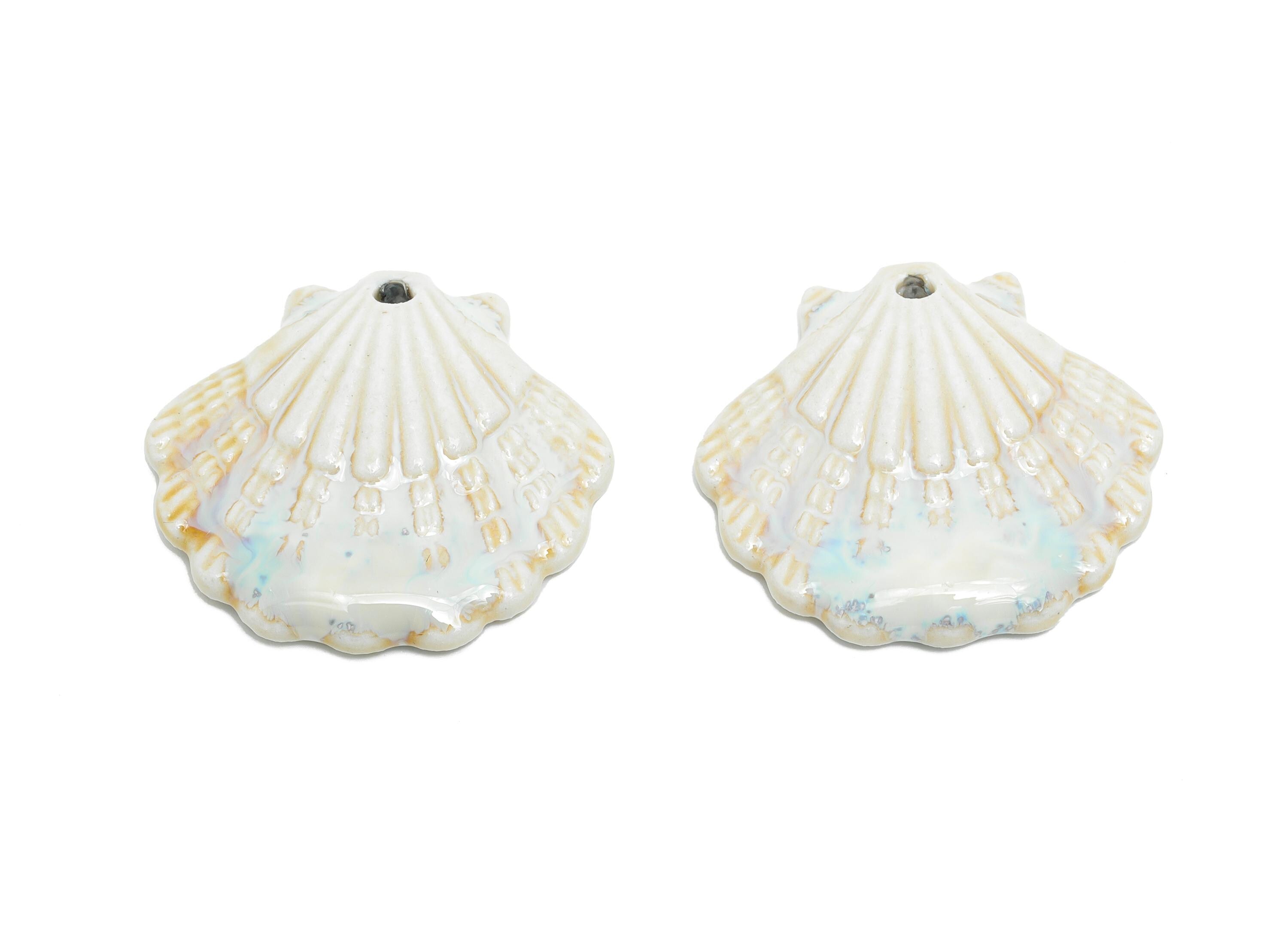 Ceramic Seashell Bead - Textured Coastal Handmade Bead - Sea Life Ceramic Pendant - Handmade Nautical Shell Charm - 28x30x6.17mm - NS2776B - DOMEDBAZAAR