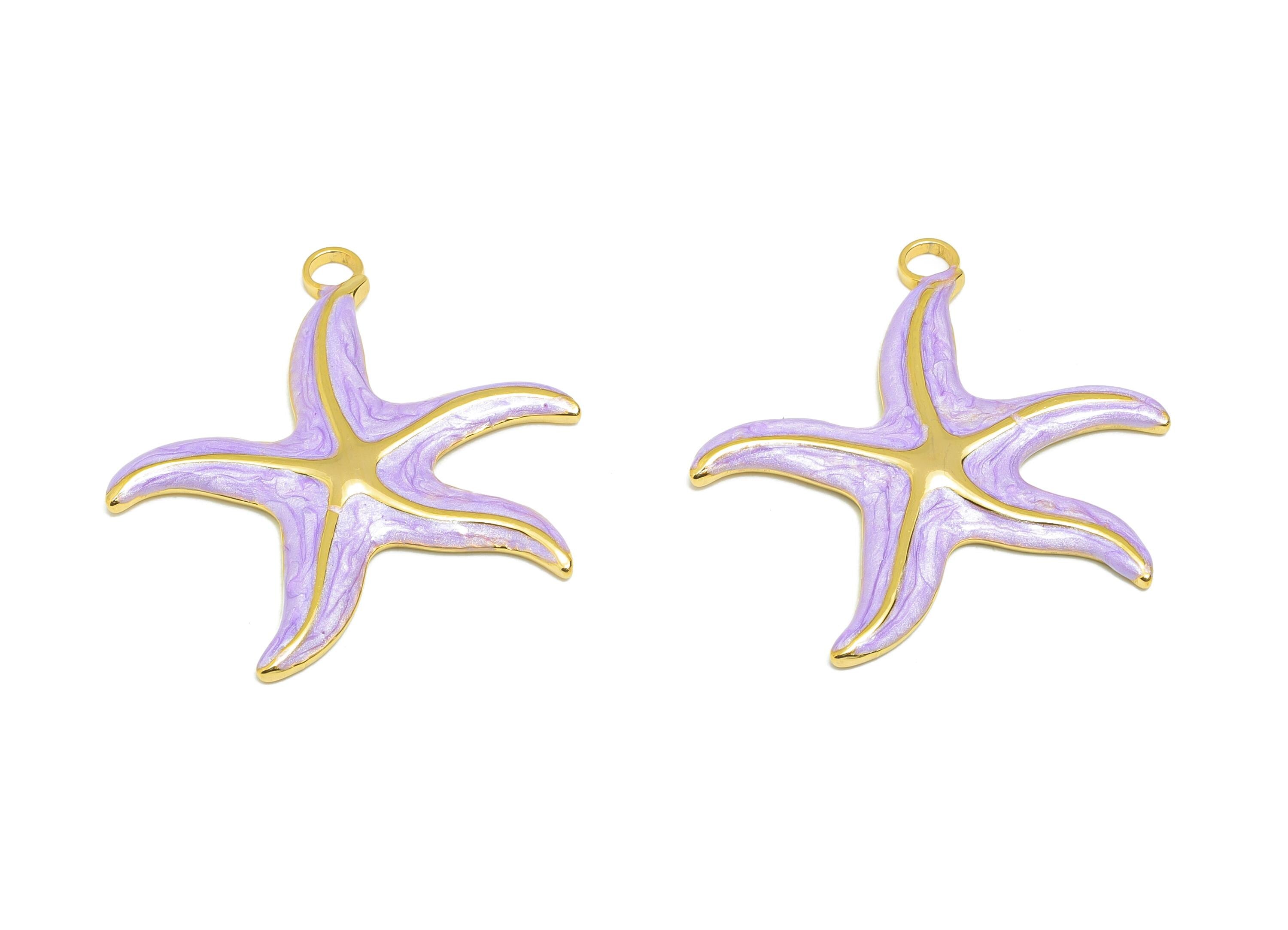 Steel Enamel Starfish Charm - Marine Life Jewelry - Dainty Starfish Pendant For Necklace - Gold Tone Vacuum Plated - 35x33x2.72mm - SS1494 - DOMEDBAZAAR