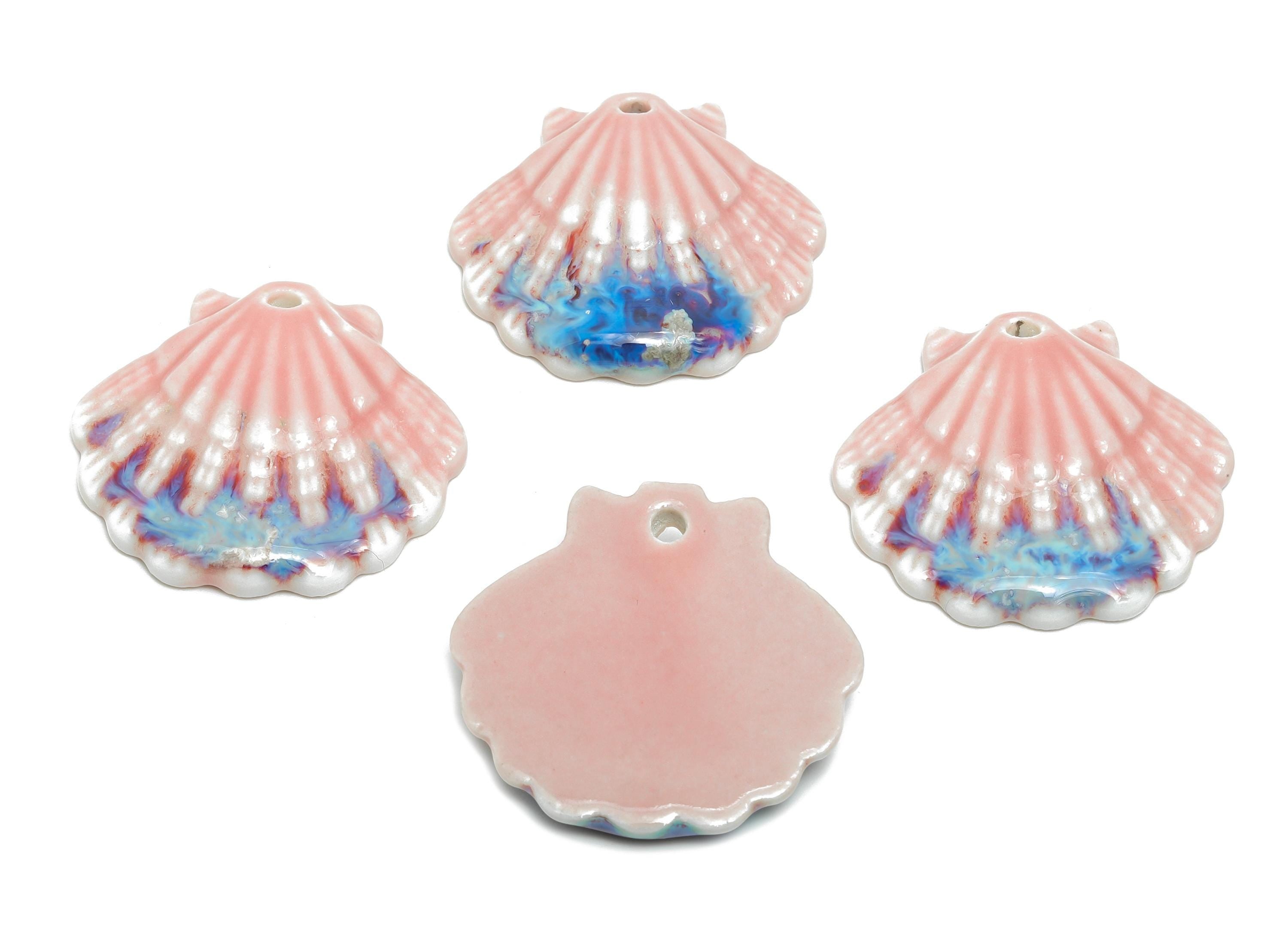 Ceramic Seashell Bead - Textured Coastal Handmade Bead - Sea Life Ceramic Pendant for Necklace - Jewelry Supplies - 28x30x6.17mm - NS2776A - DOMEDBAZAAR