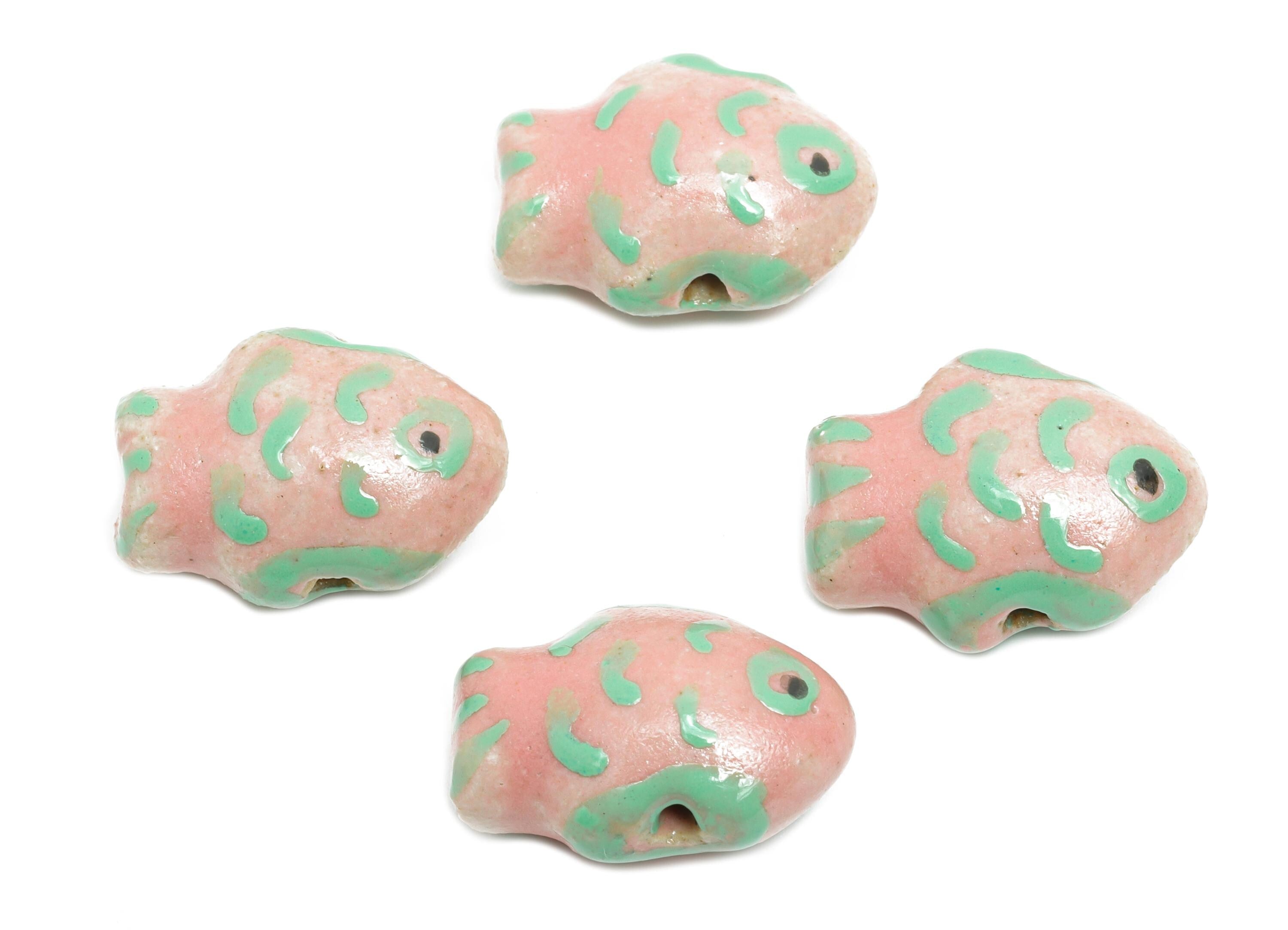 Glazed Ceramic Fish Beads - Craft Beads for Necklace or Bracelet - Marine Colorful Beads - Handmade Making Jewelry - 17x13x8.41mm - NS2766 - DOMEDBAZAAR