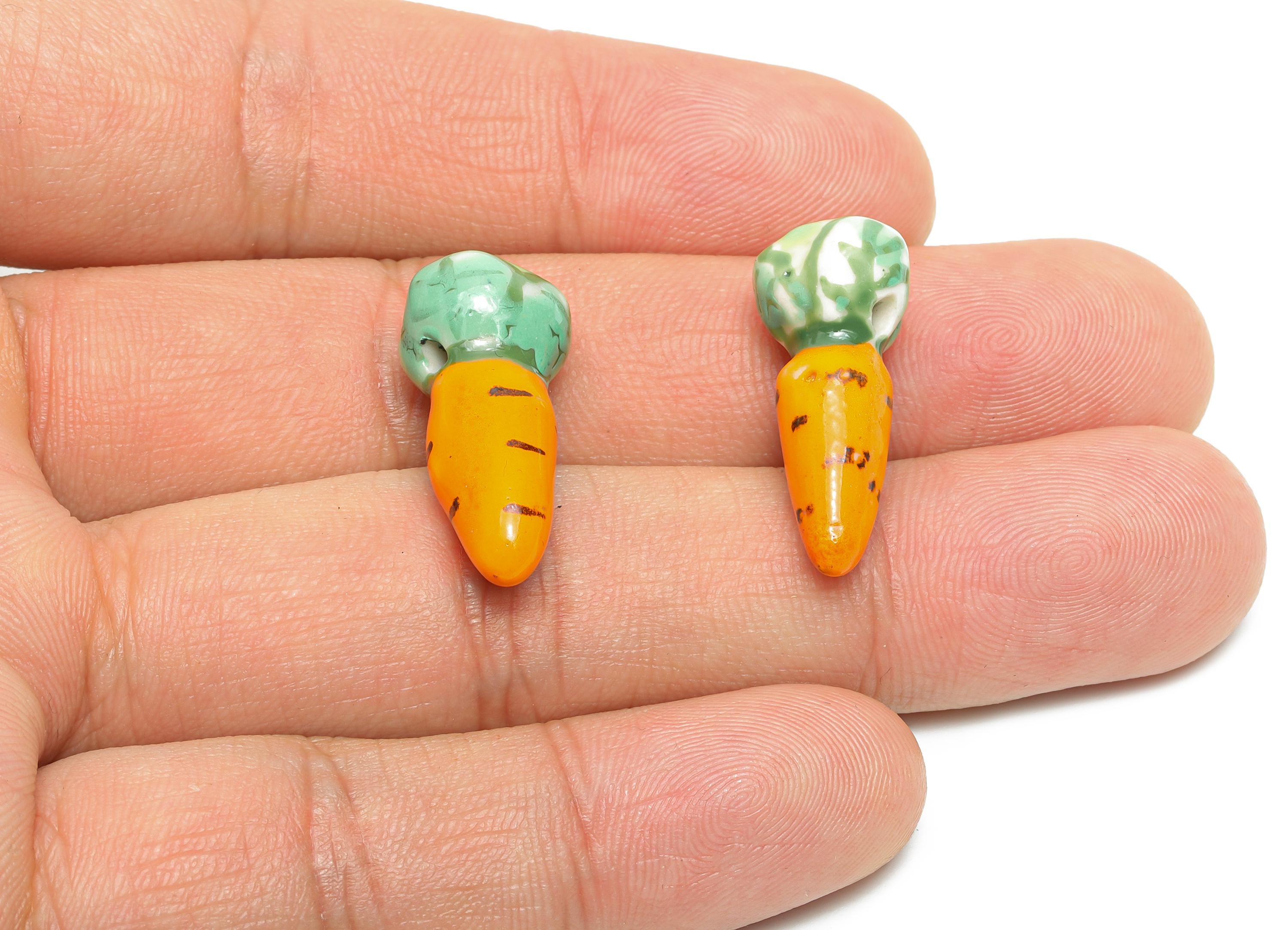 Glazed Ceramic Carrot Beads - Carrot Ceramic Bead - Hand-Painted Ceramic Carrot Bead - DIY Jewelry Making Carrot Bead - 24x10x10mm - NS2763 - DOMEDBAZAAR