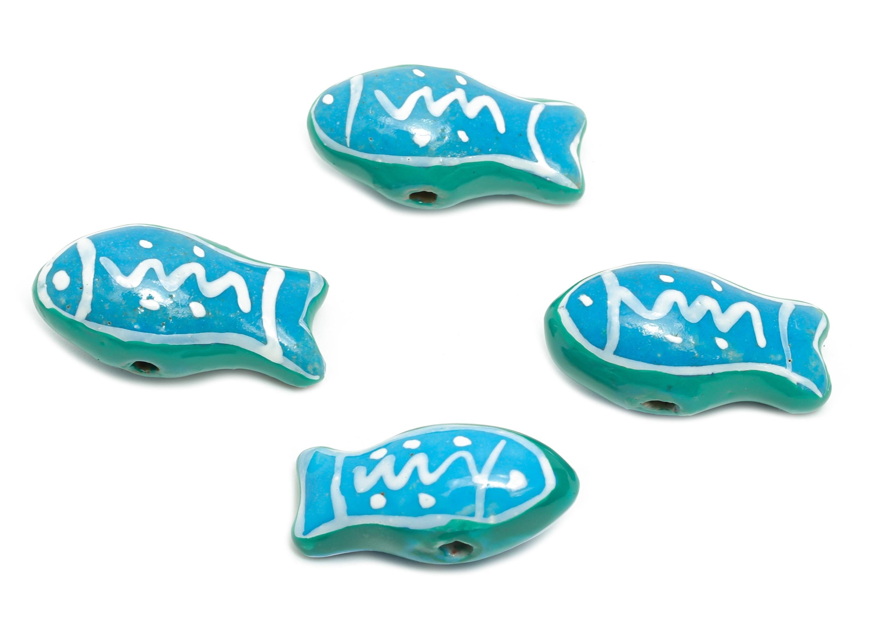 Glazed Ceramic Fish Bead - Colorful Craft Beads for Necklace or Bracelet - Marine Life Bead - Handmade Jewelry Making - 21x11x9mm - NS2849 - DOMEDBAZAAR