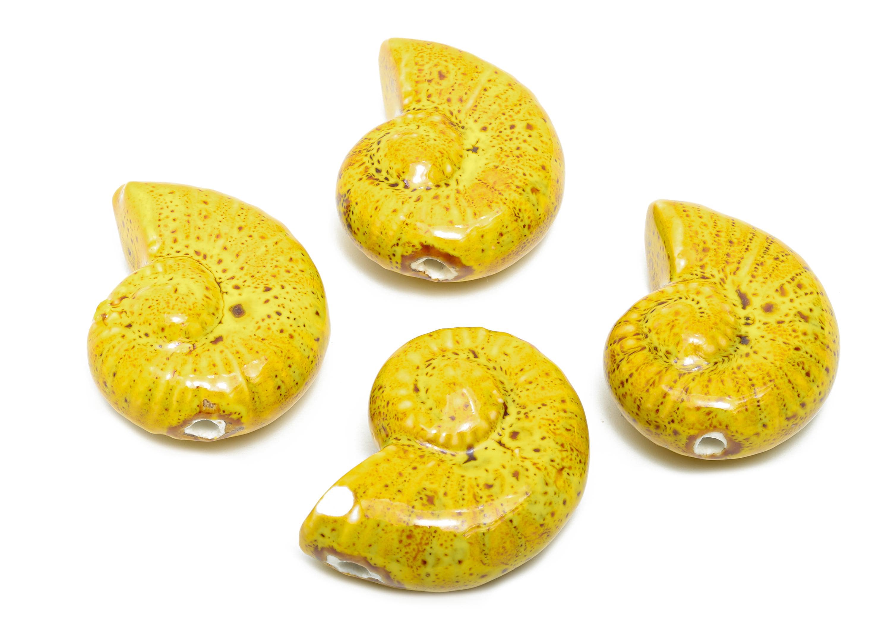 Glazed Ceramic Conch Bead - Craft Large Spiral Beads for Necklace - Beach Themed Artisan Bead - Handmade Jewelry - 41.68x33.99x19mm - NS2799 - DOMEDBAZAAR