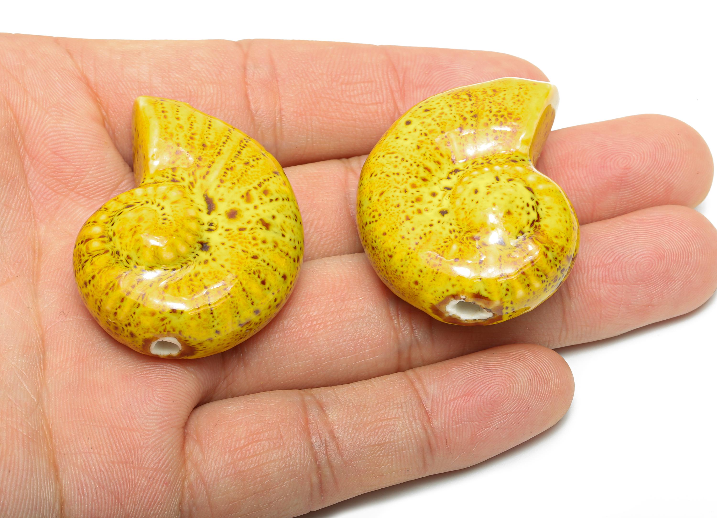 Glazed Ceramic Conch Bead - Craft Large Spiral Beads for Necklace - Beach Themed Artisan Bead - Handmade Jewelry - 41.68x33.99x19mm - NS2799 - DOMEDBAZAAR