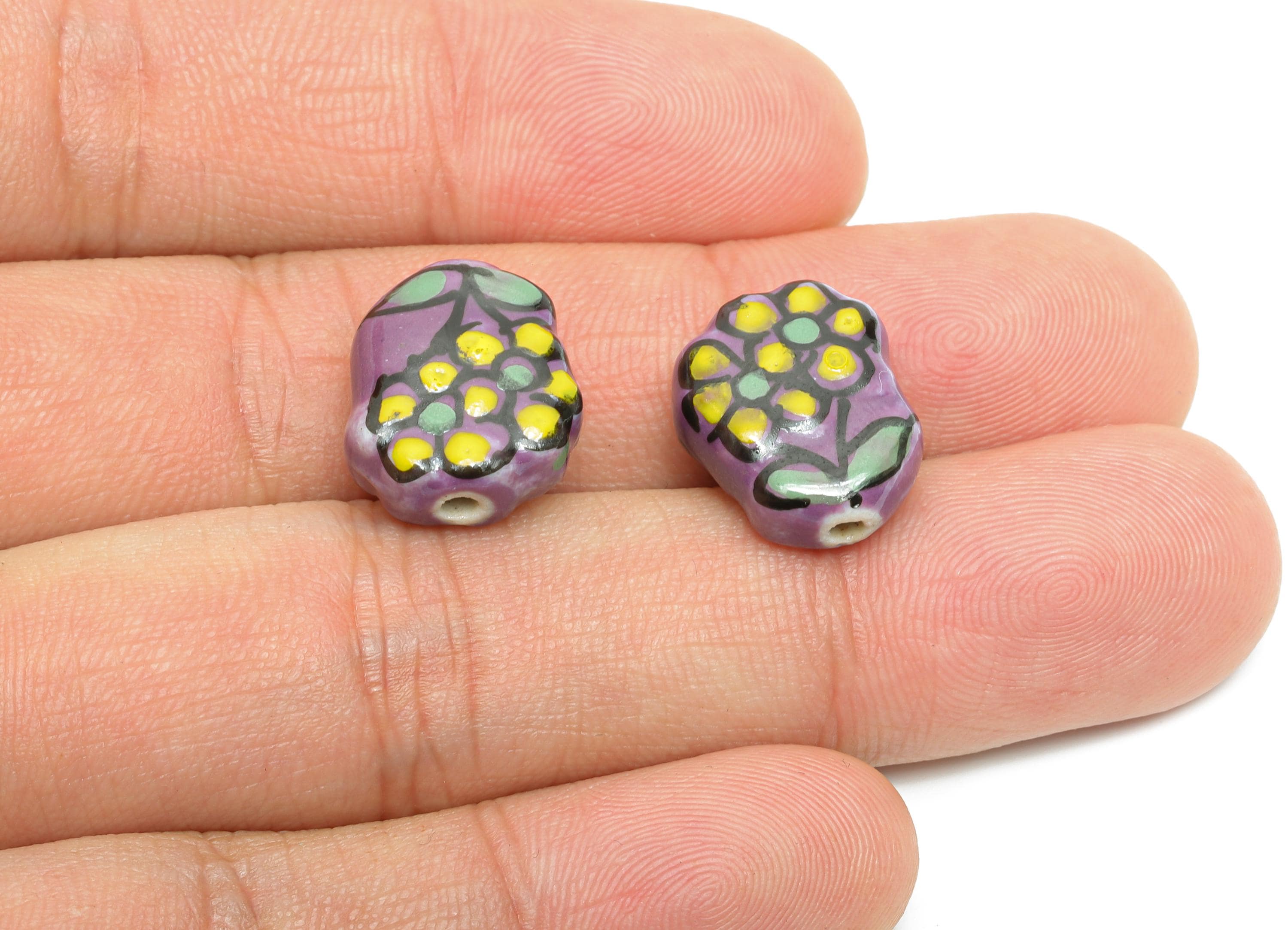 Glazed Ceramic Flower Beads - Daisy Ceramic Bead - Hand-Painted Ceramic Floral Bead - DIY Jewelry Making Nature Bead - 15x13x6.58mm - NS2764 - DOMEDBAZAAR