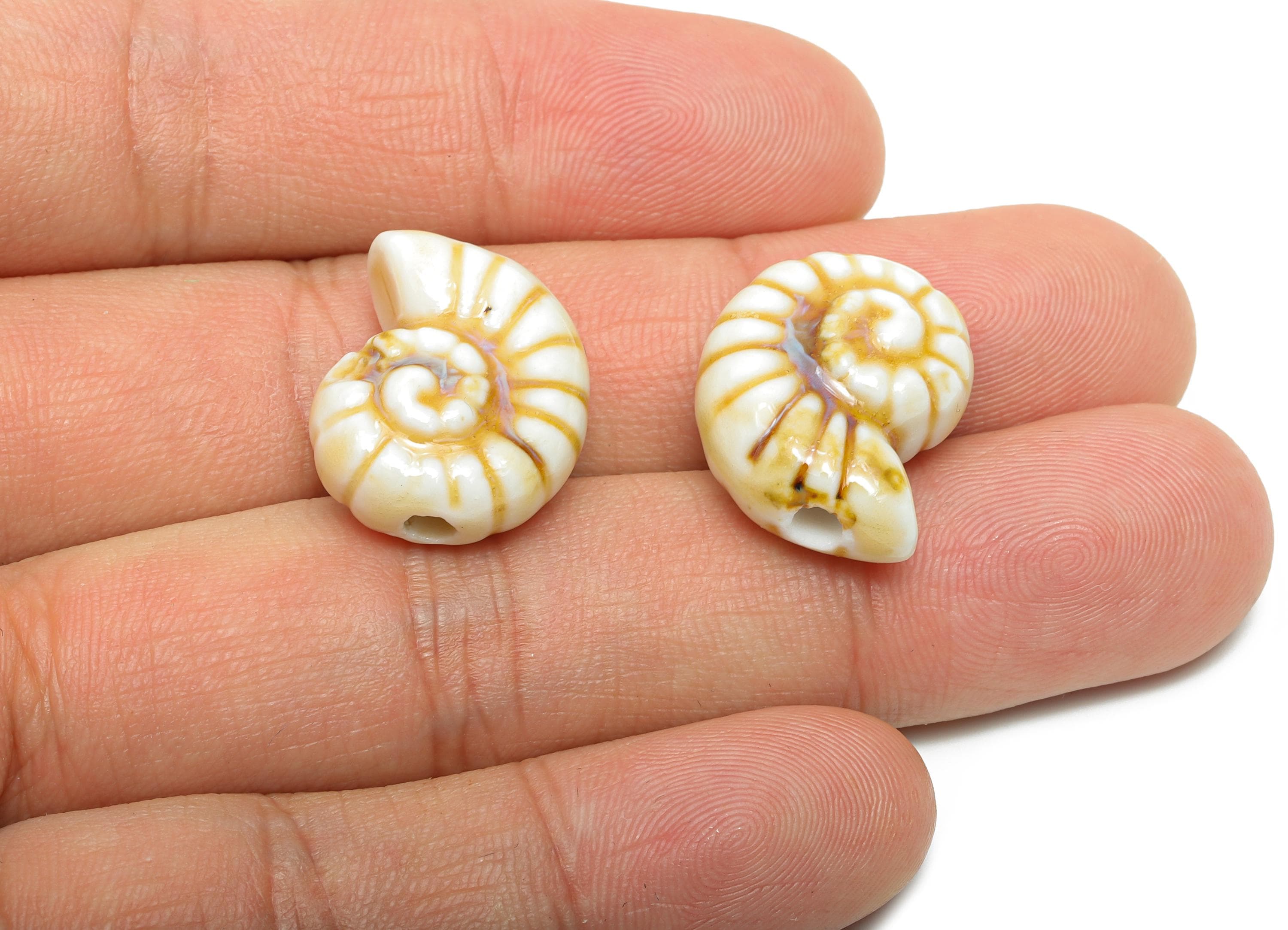 Glazed Ceramic Conch Bead - Craft Spiral Beads for Necklace - Bold Marine Life Beads - DIY Jewelry Making Ocean Charm - 20x16x9mm - NS2804 - DOMEDBAZAAR
