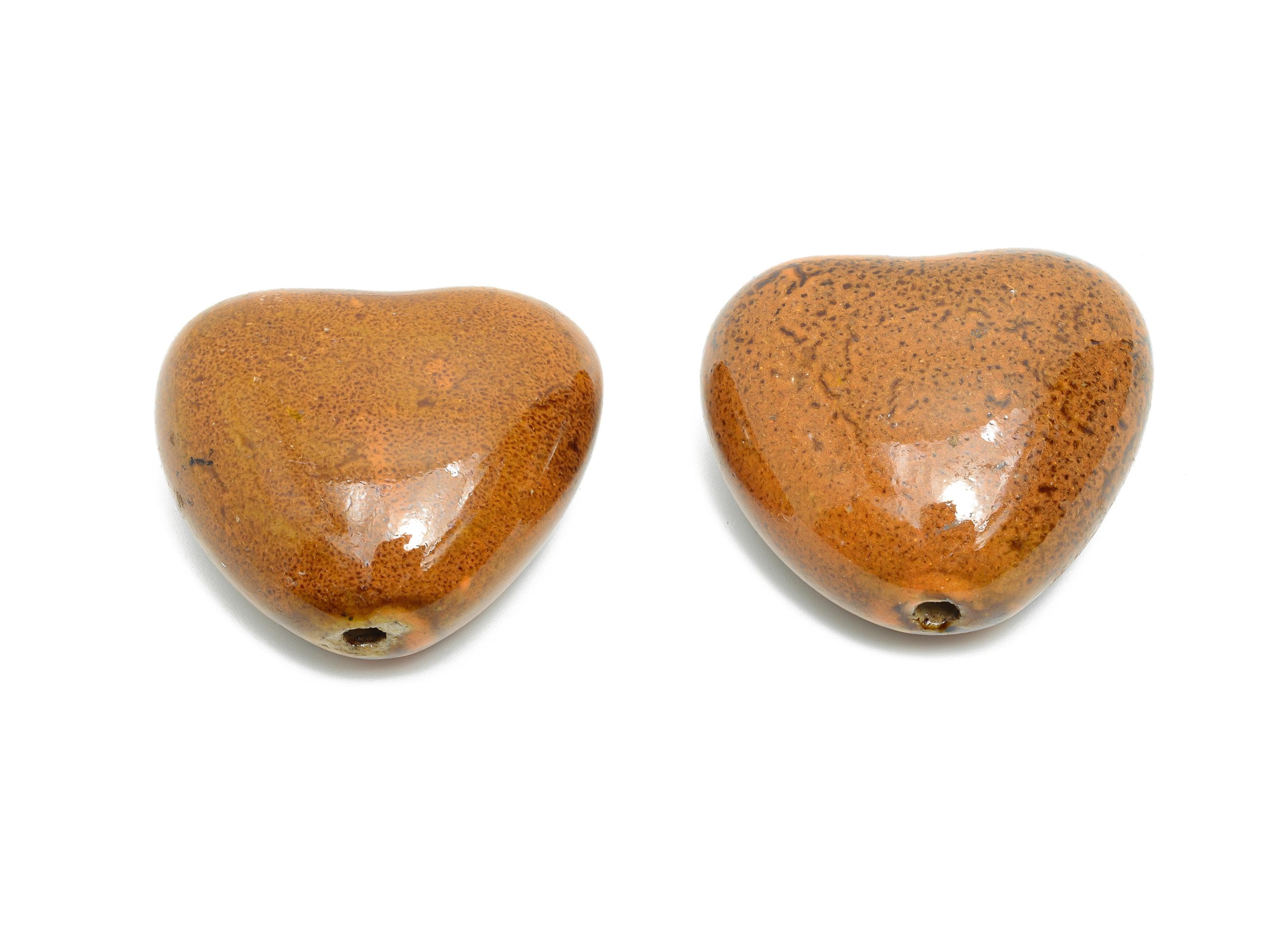 Glazed Ceramic Heart Bead - Boho Heart Bead for Necklace - Handmade Ceramic Heart Bead - Jewelry Making Supplies - 31.67x34.87x19mm - NS2797 - DOMEDBAZAAR
