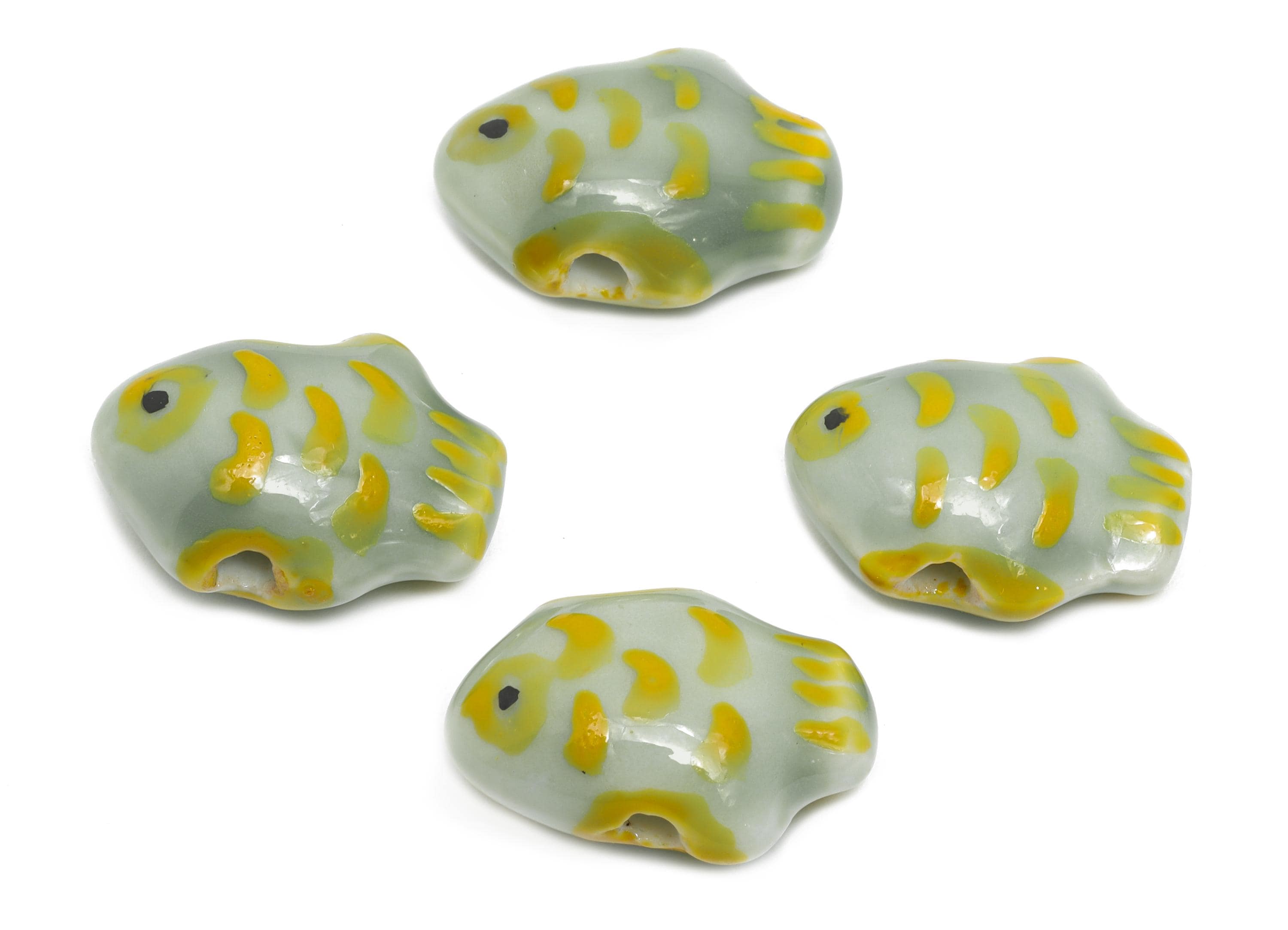 Glazed Ceramic Fish Beads - Colorful Craft Beads for Necklace or Bracelet - Marine Fish Bead - Handmade Kids' Craft - 18x13x8.37mm - NS2765 - DOMEDBAZAAR