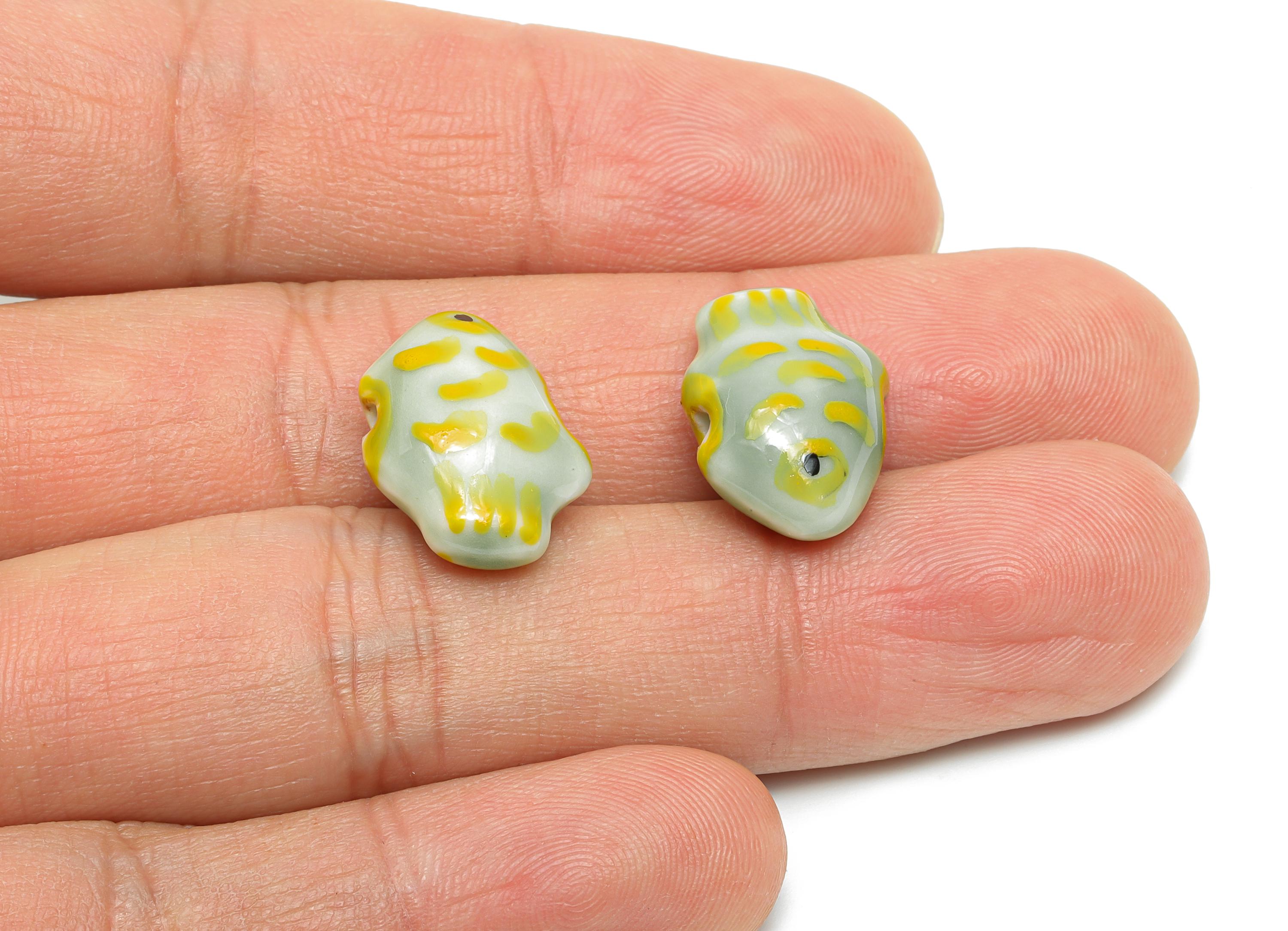Glazed Ceramic Fish Beads - Colorful Craft Beads for Necklace or Bracelet - Marine Fish Bead - Handmade Kids' Craft - 18x13x8.37mm - NS2765 - DOMEDBAZAAR