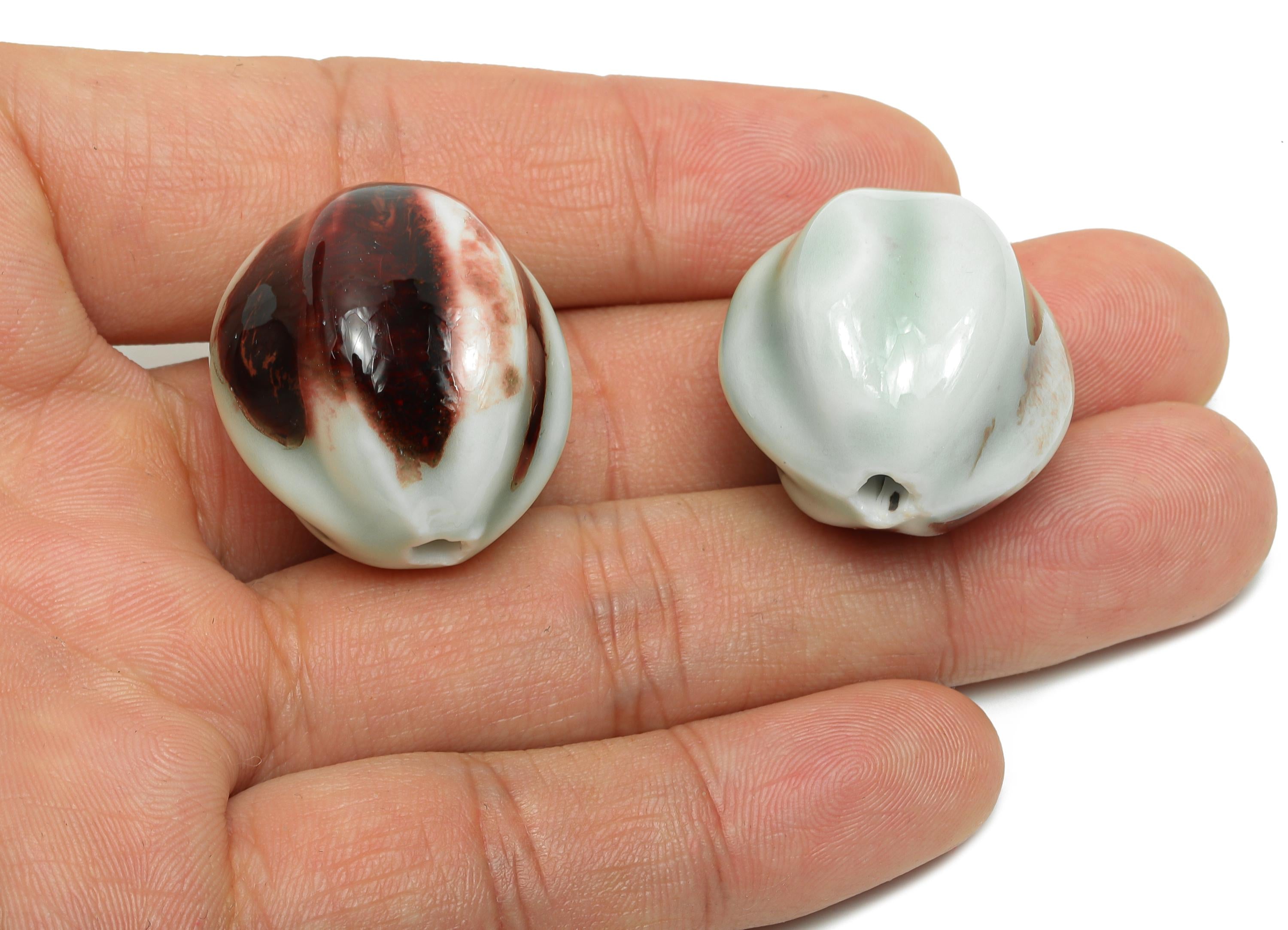 Striped Oval Ceramic Bead - Craft Beads for Necklace or Bracelet - Rustic Artisan - Textured Ceramic  Making Supplies - 27x25x25mm - NS2814 - DOMEDBAZAAR