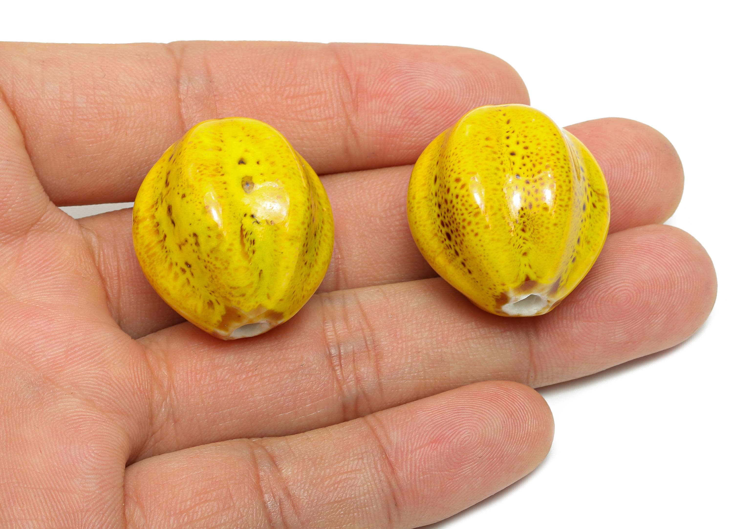 Striped Glazed Ceramic Bead - Craft Beads for Necklace or Bracelet - Rustic Artisan - Textured Ceramic  Making Supplies - 28x26x25mm -NS2809 - DOMEDBAZAAR