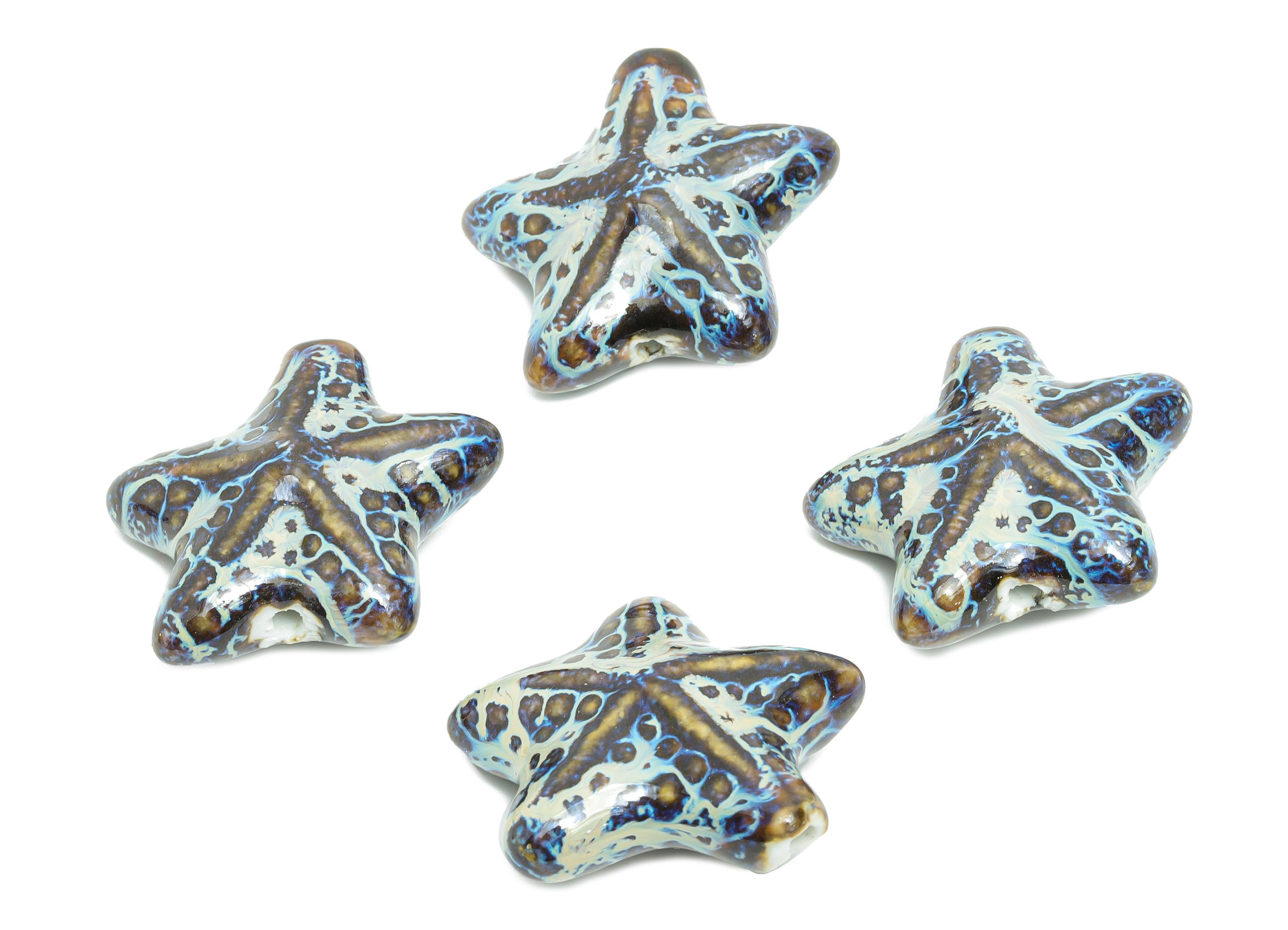 Glazed Ceramic Starfish Beads - Textured Starfish Beads for Necklace - Handmade Marine Beads - Jewelry Component - 37x35.35x15.2mm - NS2842 - DOMEDBAZAAR