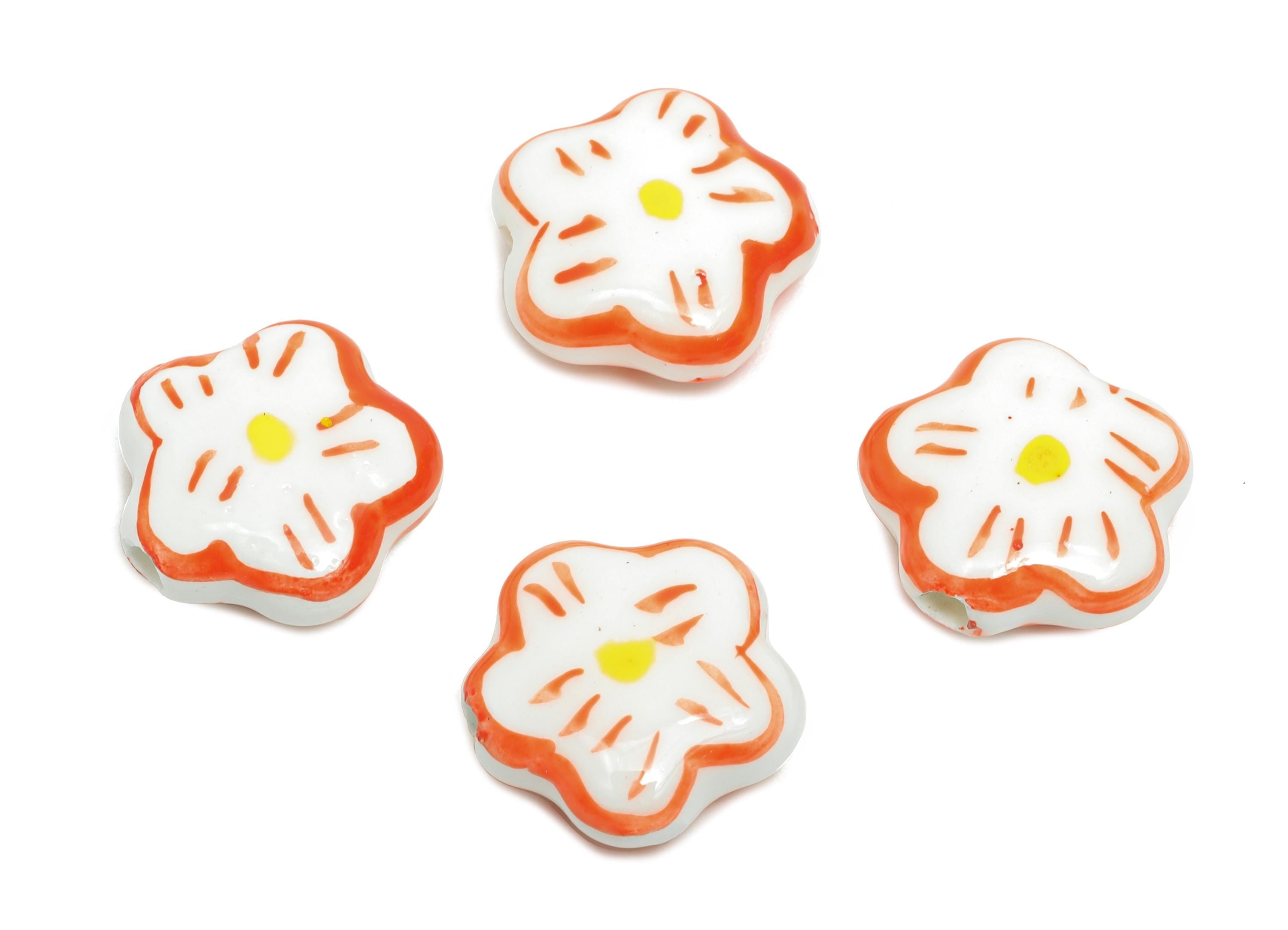 Glazed Ceramic Daisy Beads - Red Flower Jewelry Component - Handmade Botanical Bead Connector - Jewelry Making Bead - 15x15x6.36mm - NS2854D - DOMEDBAZAAR