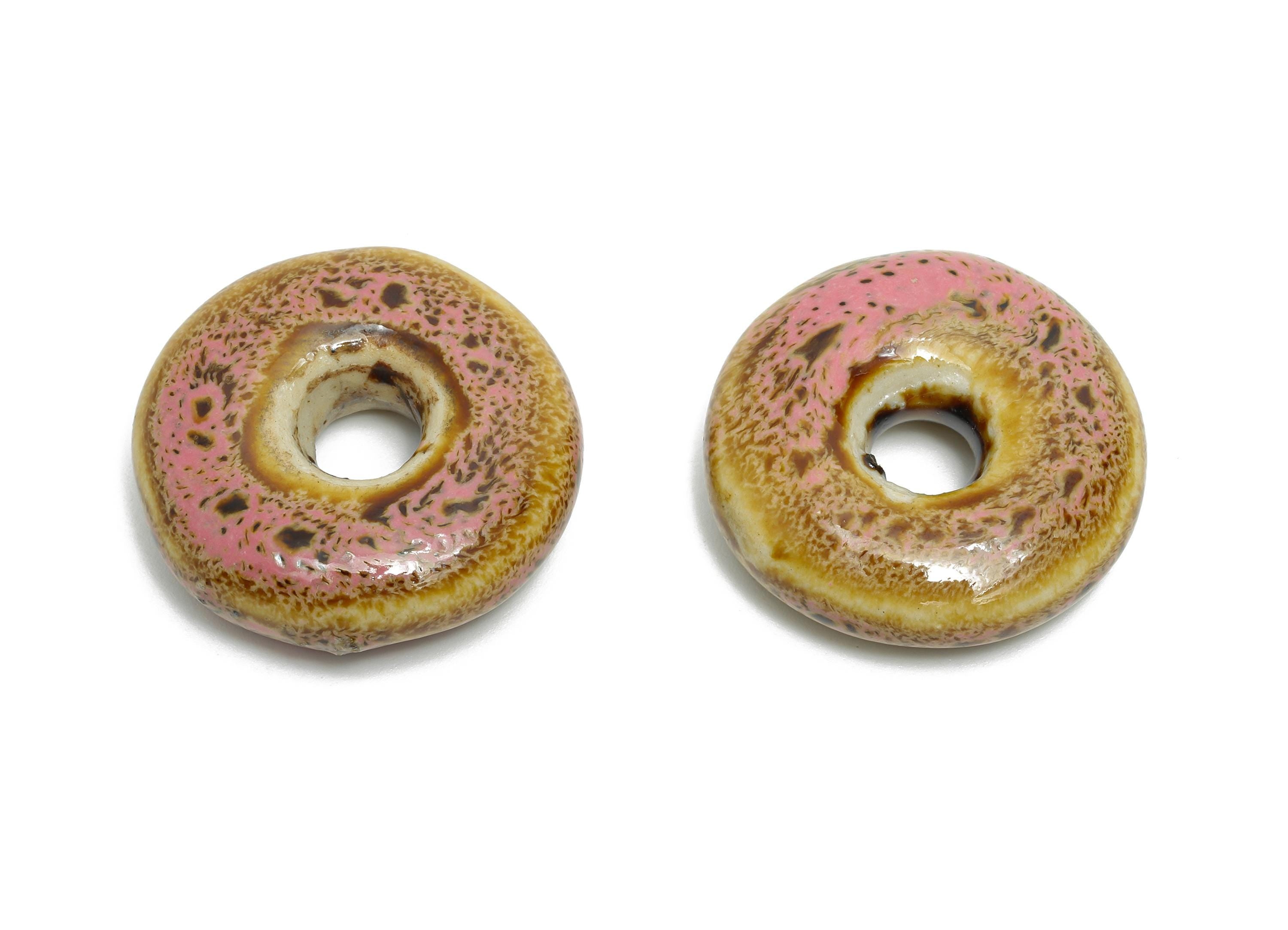 Glazed Ceramic Donut Bead - Round Porcelain Pendant - Minimalist Artisan Bead - Boho Fish Bead for DIY Jewelry - 26x26x8.55mm - NS2815 - DOMEDBAZAAR