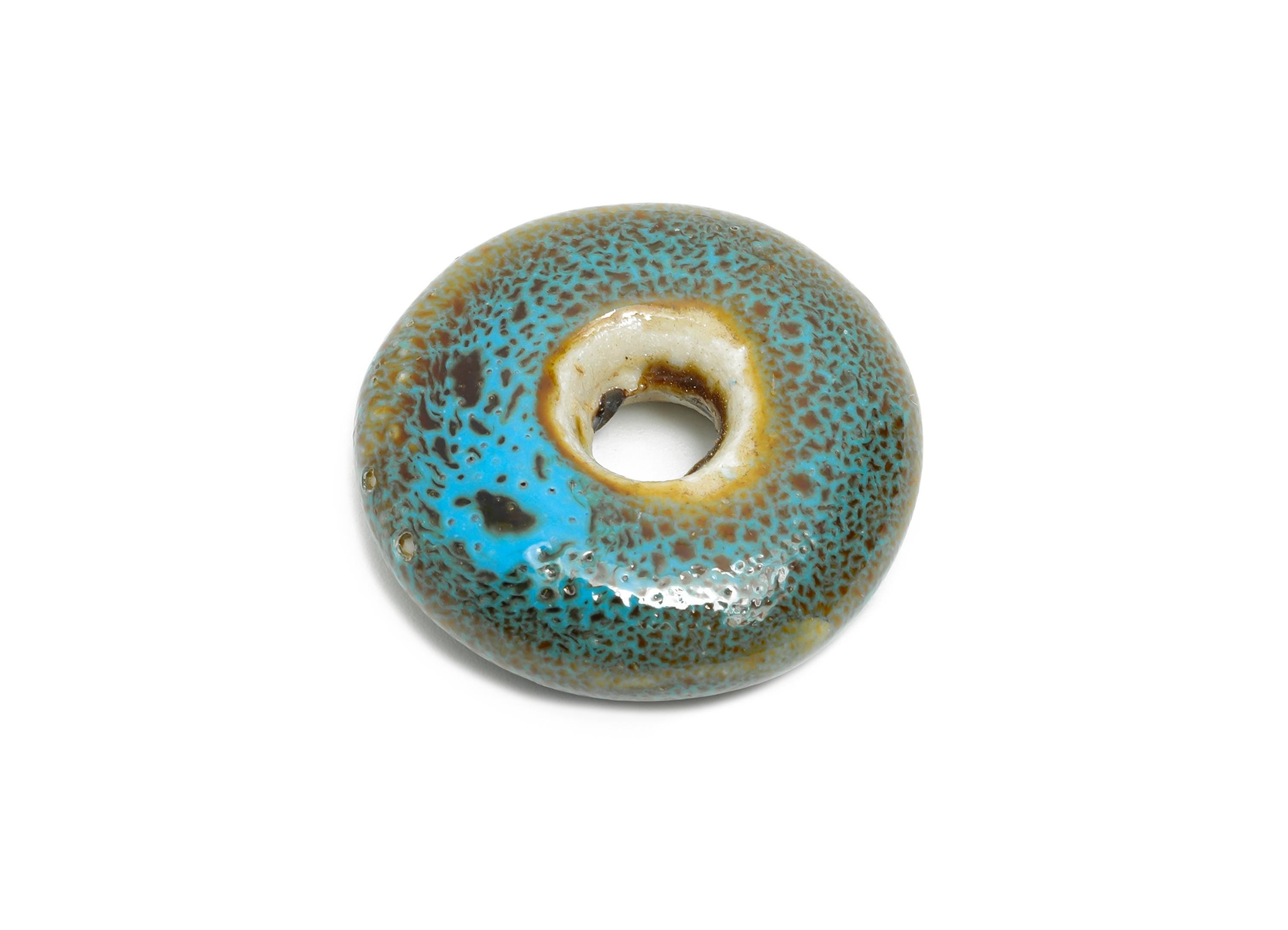 Glazed Ceramic Donut Bead - Round Porcelain Pendant - Minimalist Artisan Bead - Boho Fish Bead for DIY Jewelry -26x26x8.09mm - NS2808 - DOMEDBAZAAR