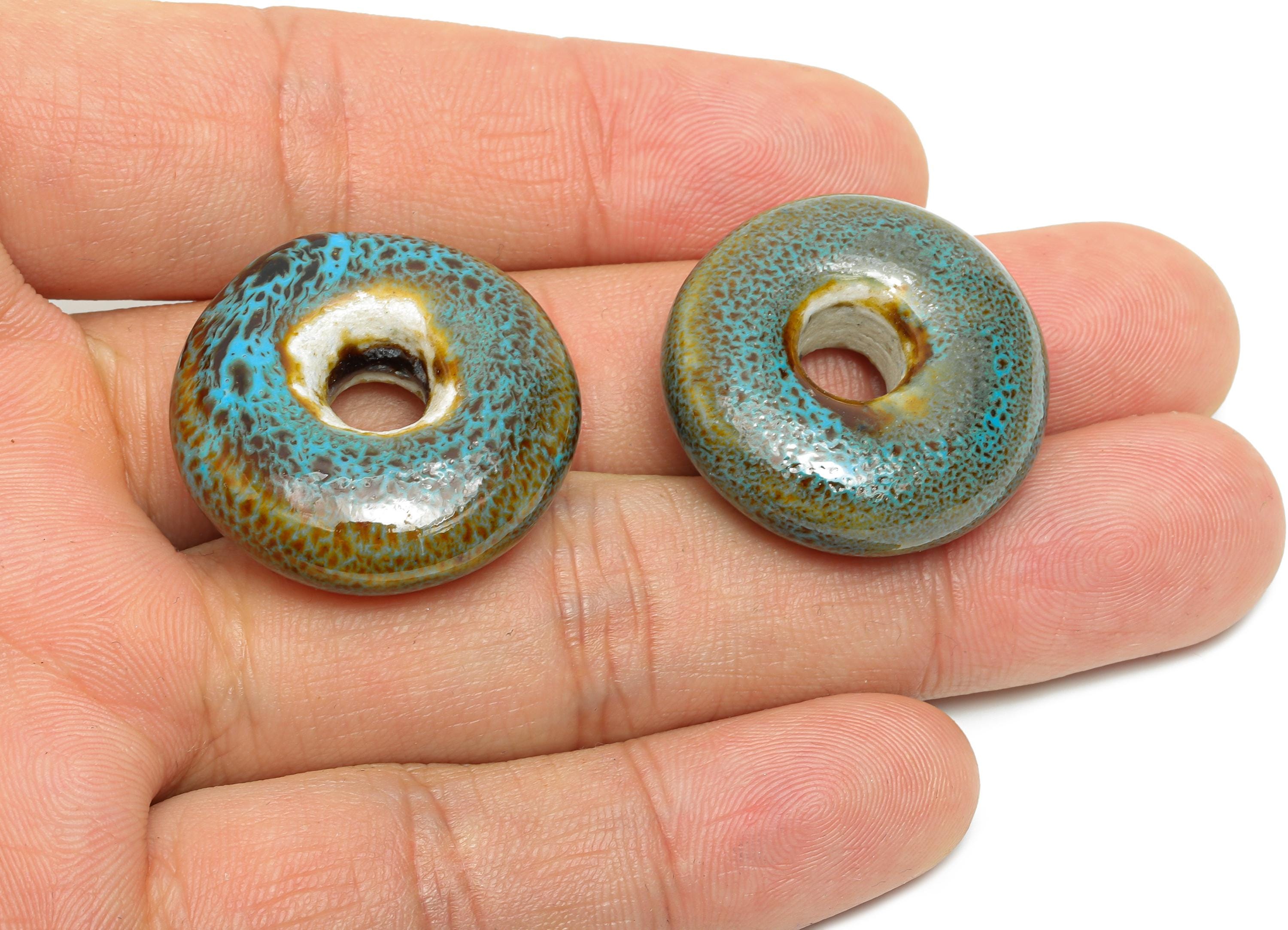 Glazed Ceramic Donut Bead - Round Porcelain Pendant - Minimalist Artisan Bead - Boho Fish Bead for DIY Jewelry -26x26x8.09mm - NS2808 - DOMEDBAZAAR