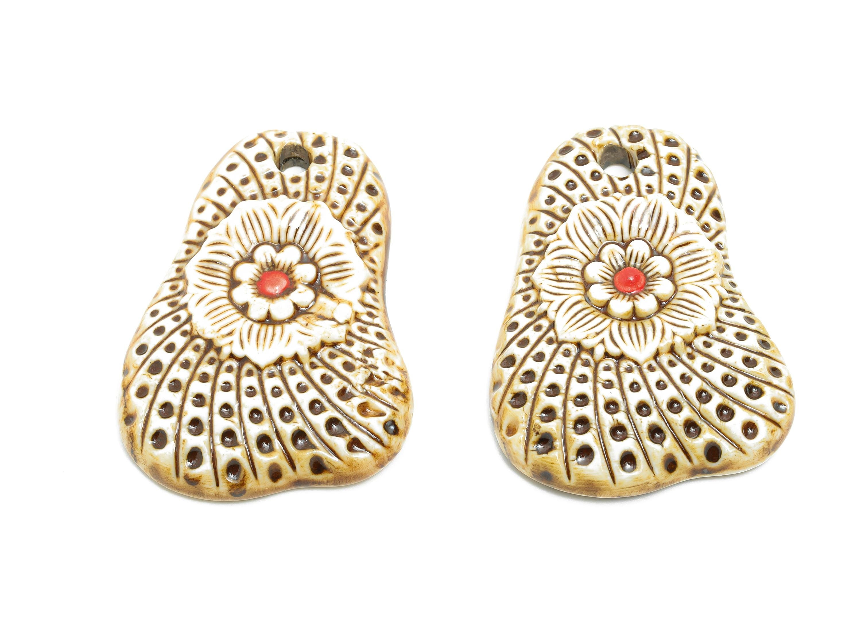 Glazed Ceramic Pendant - Vintage Traditional Craftsmanship Pendant - Handcrafted Artifact - Boho Cultural Relic Jewelry - 55x39x10mm -NS2787 - DOMEDBAZAAR