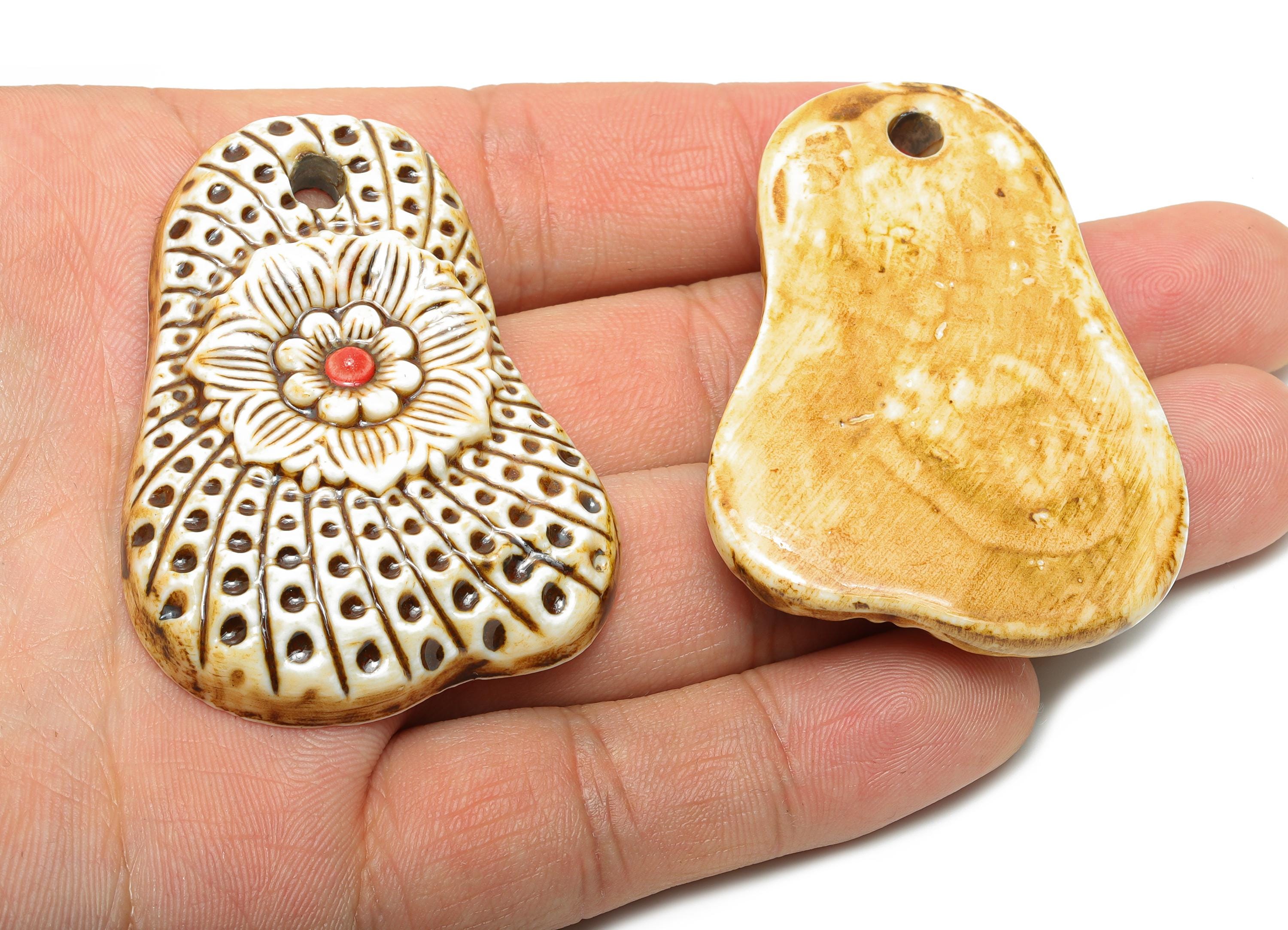 Glazed Ceramic Pendant - Vintage Traditional Craftsmanship Pendant - Handcrafted Artifact - Boho Cultural Relic Jewelry - 55x39x10mm -NS2787 - DOMEDBAZAAR