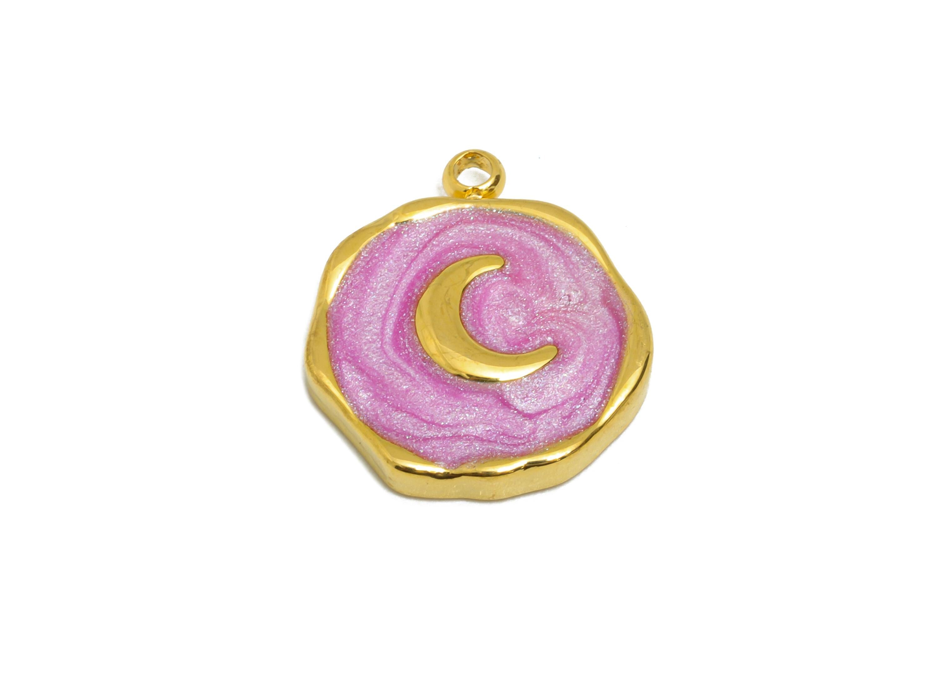 Steel Enamel Crescent Charm - Vintage Moon Jewelry - Dainty Purple Pendant For Necklace - Gold Tone Vacuum Plated - 15x13x2.57mm - SS1488 - DOMEDBAZAAR