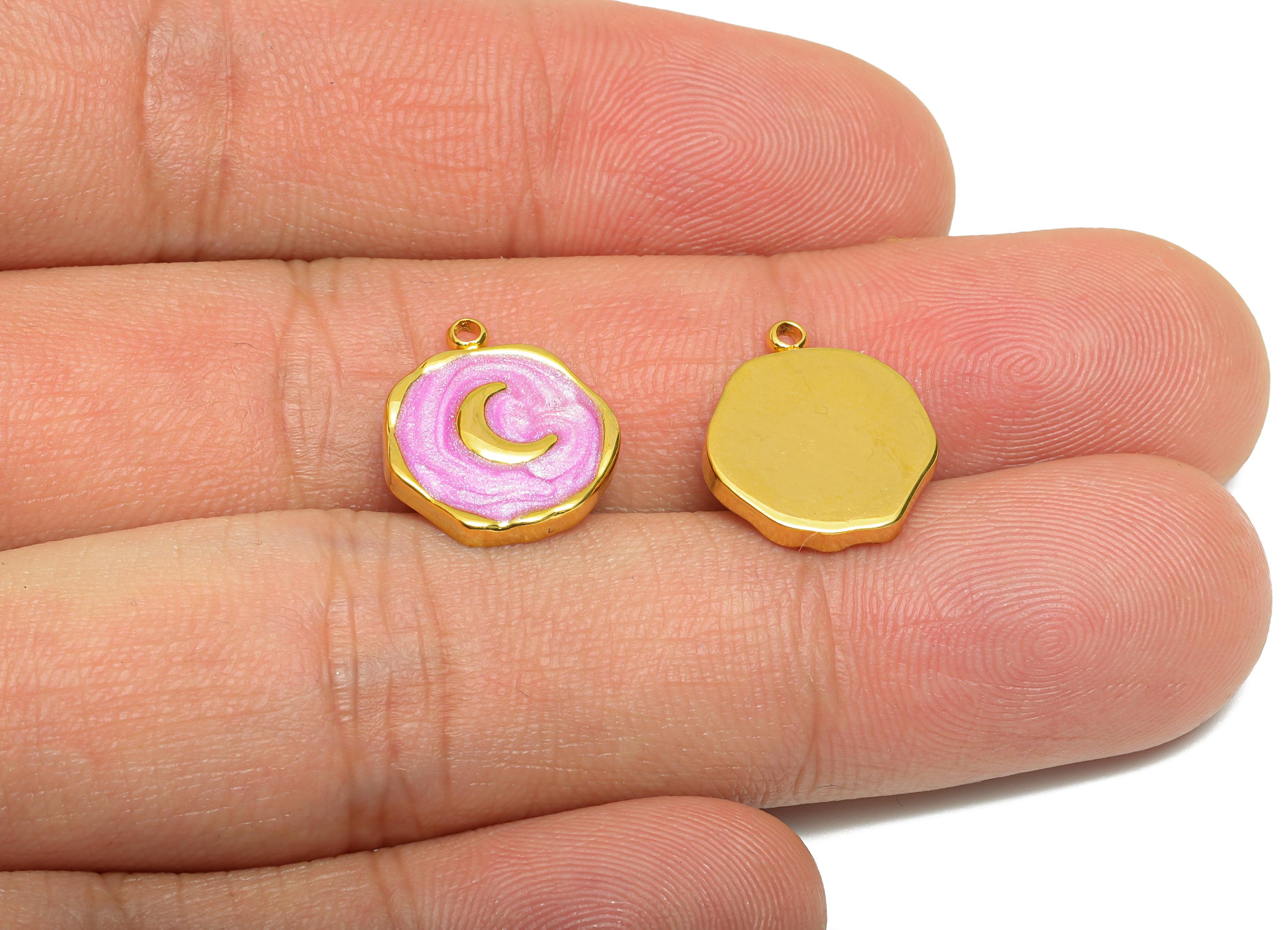 Steel Enamel Crescent Charm - Vintage Moon Jewelry - Dainty Purple Pendant For Necklace - Gold Tone Vacuum Plated - 15x13x2.57mm - SS1488 - DOMEDBAZAAR