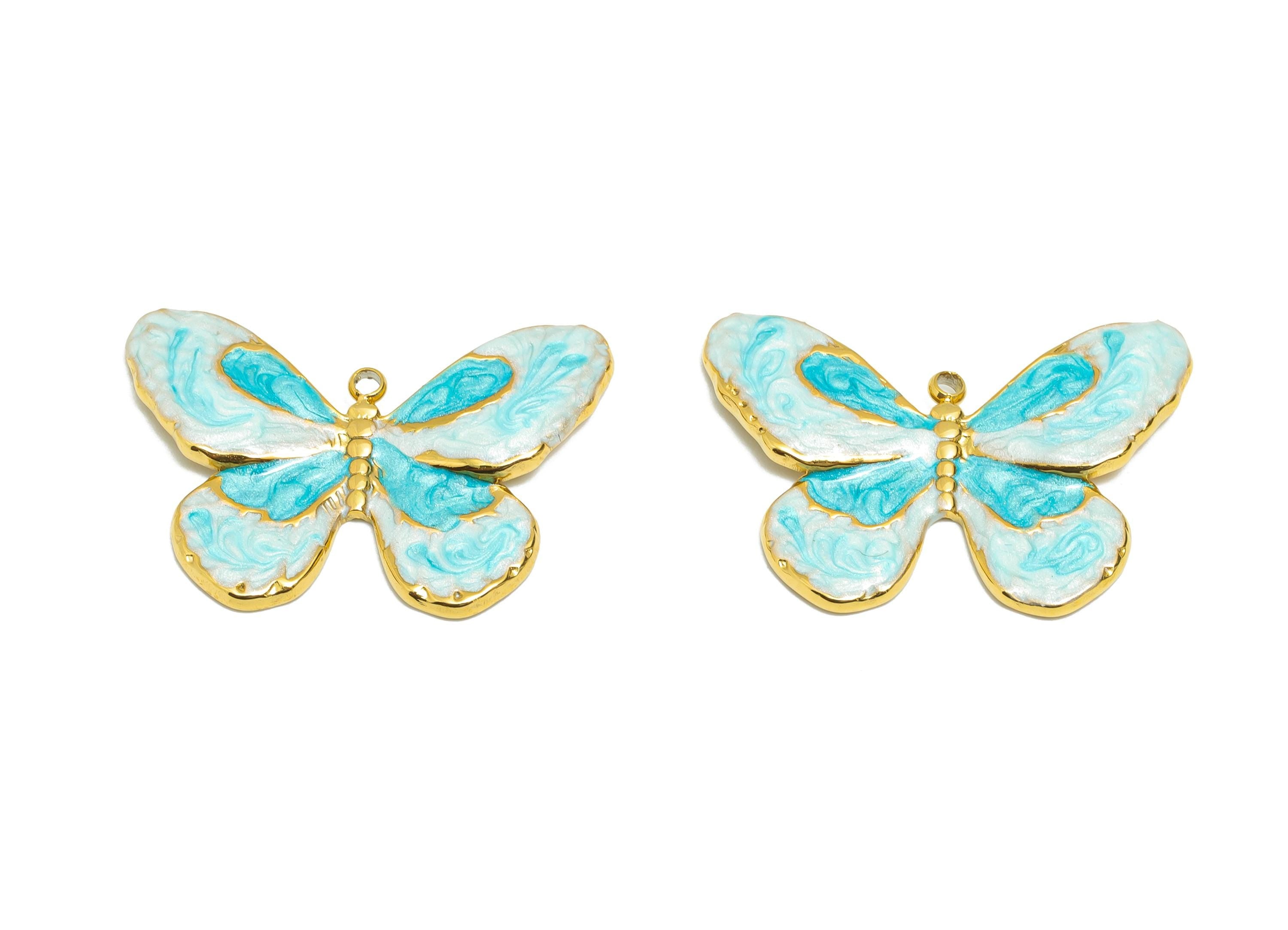 Steel Butterfly Charms - Enamel Colorful Butterfly Pendant - Artistic Butterfly Necklace Pendant - Gold Tone Vacuum Plated -30x21x2mm-SS1492 - DOMEDBAZAAR
