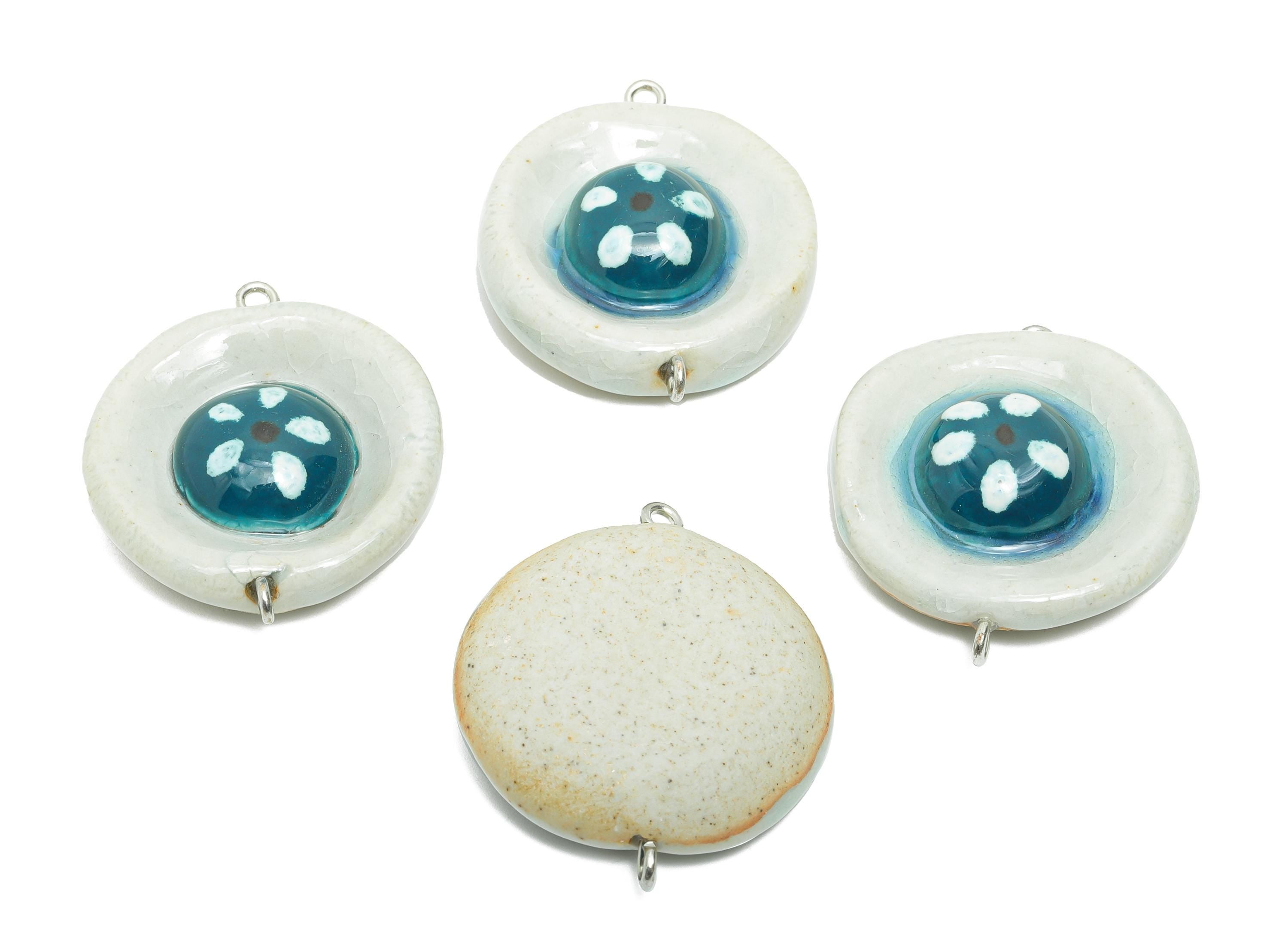Glazed Ceramic Round Pendant - Handmade Artisan Necklaces Pendant - Unique Round Ceramic Pendant - Jewelry Making - 36.22x29.4x11mm - NS2771 - DOMEDBAZAAR