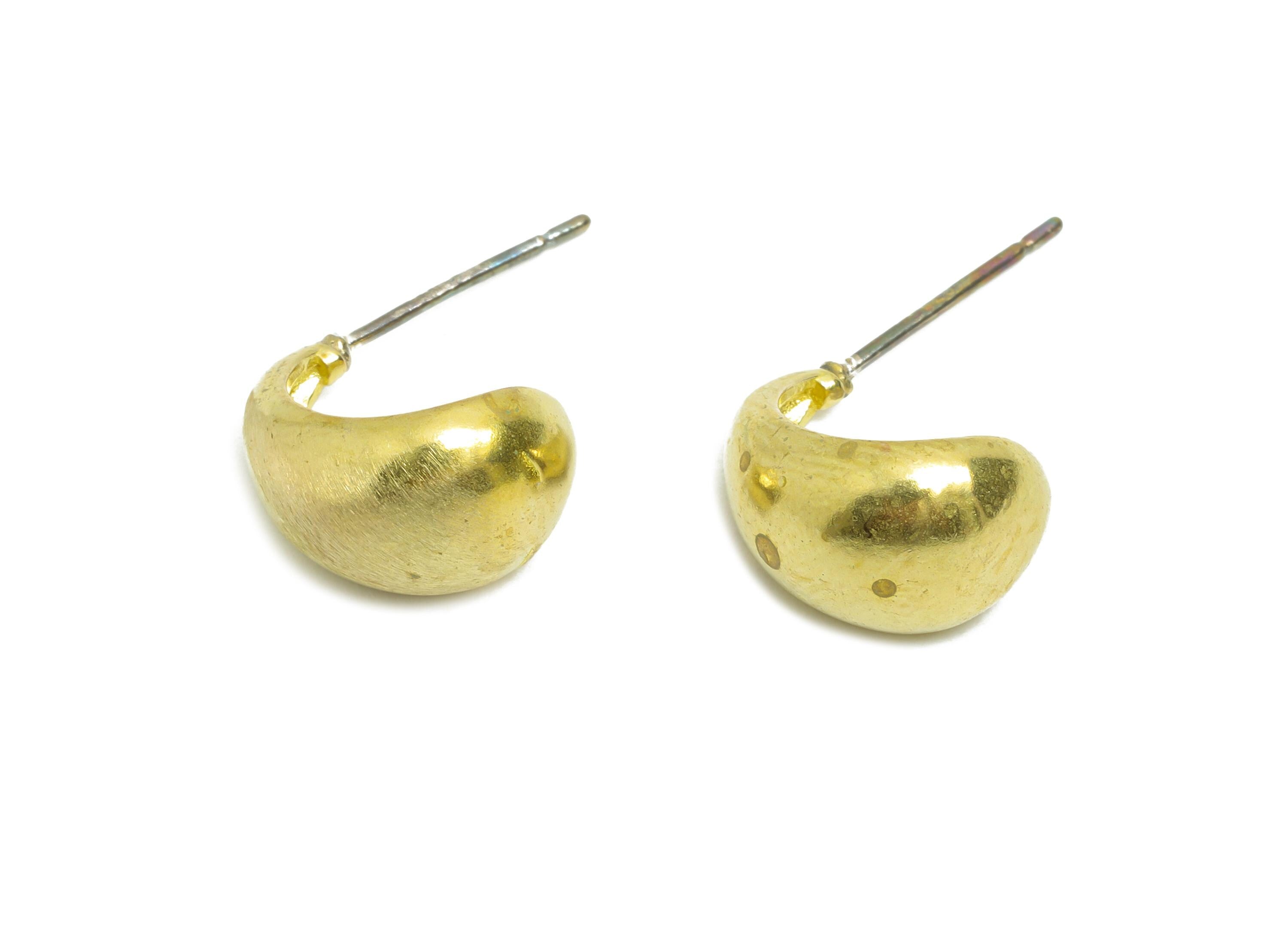 Brass Drop Earring Stud - Raw Brass Mini Chunky Hoop Earrings - Brass Minimalist Hoop Earring Stud - Dainty Gold Huggies - 12x8x9mm- PP10640 - DOMEDBAZAAR