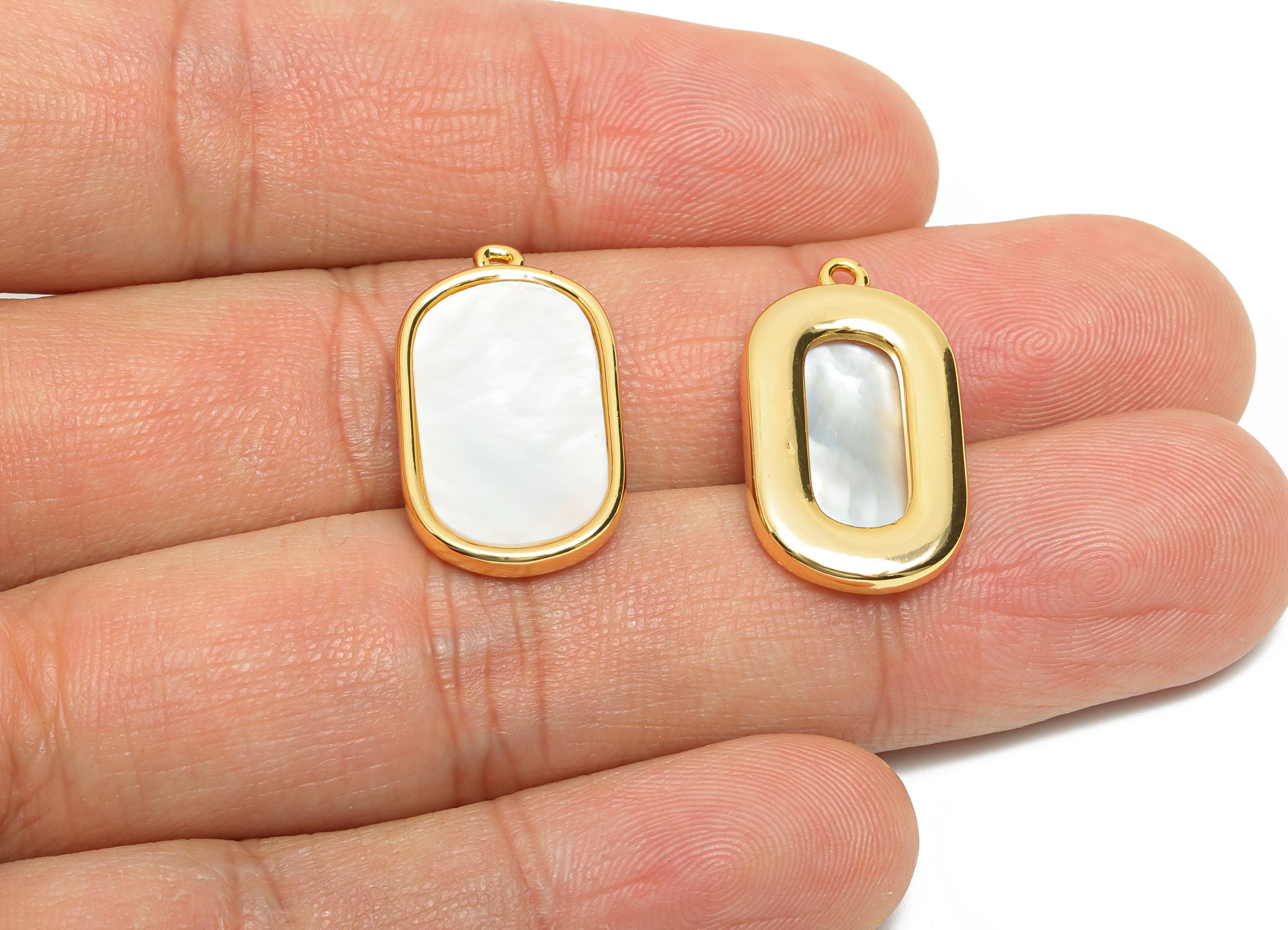 Oval Rectangle Shell Charm - Brass Frame Geometric Shell Pendant - Modern Gold Charm for Necklace - 18K Gold Plated - 22.7x13x2mm - RGP10841 - DOMEDBAZAAR