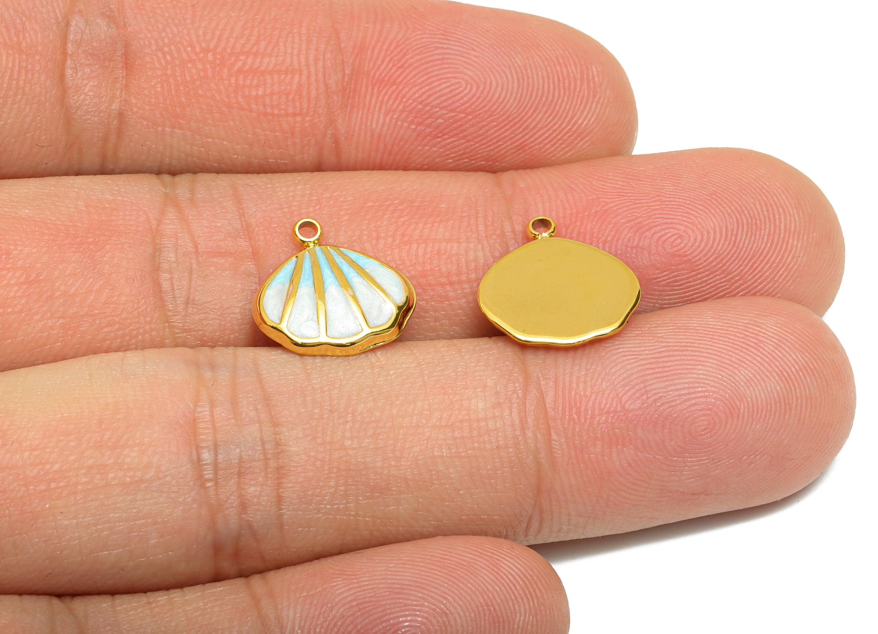 Steel Shell Charms - Refined Enamel Shell Pendant - Artistic Marine Life Pendant for DIY - Gold Tone Vacuum Plated - 13x12.88x2.3mm - SS1505 - DOMEDBAZAAR