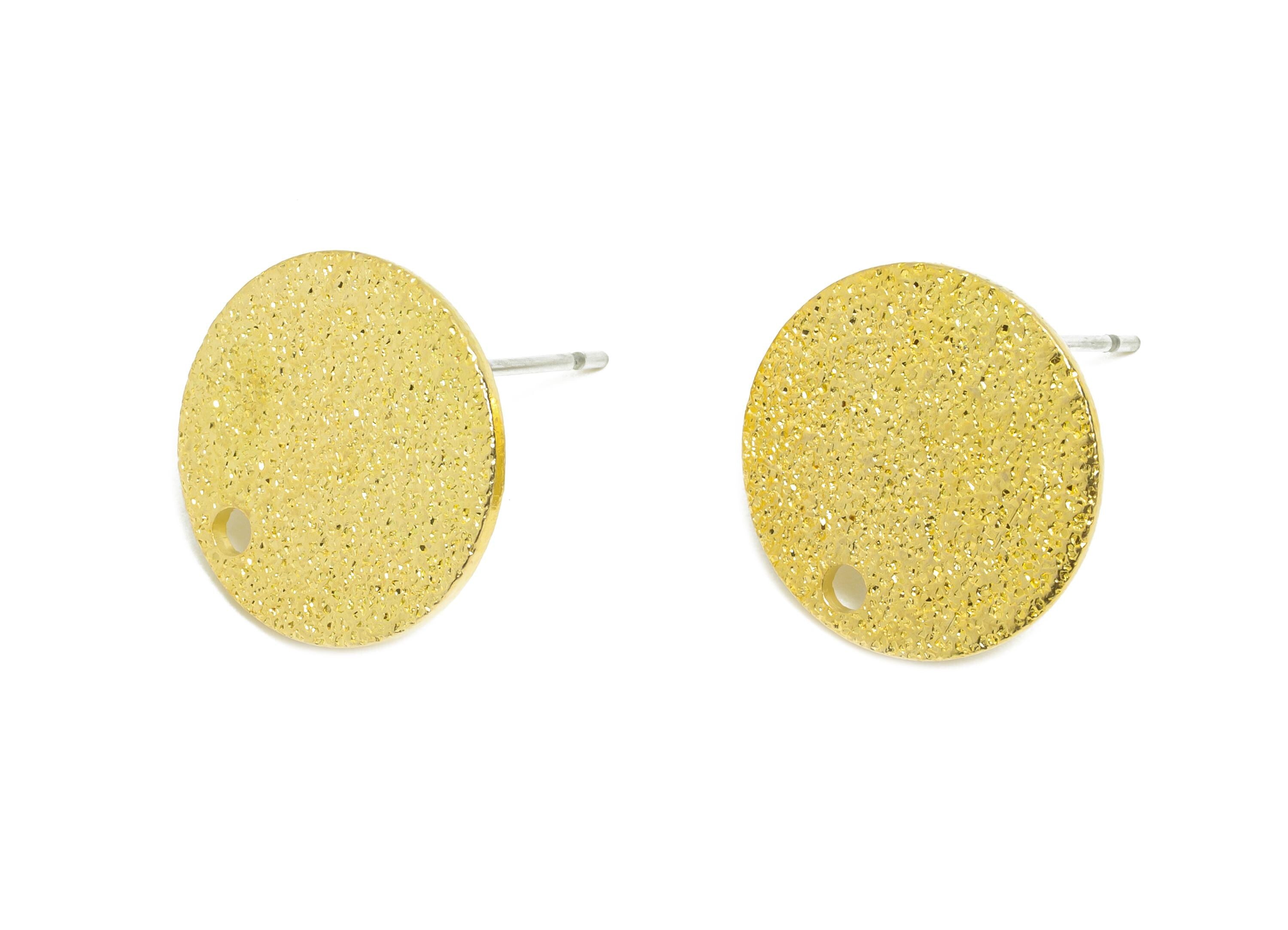 Gold Disc Earring Stud - Brass Shiny Circle Earrings - Brass Modern Geometric Earring Stud - Flat Disc for DIY Jewelry - 15x15x1mm - PP11259 - DOMEDBAZAAR