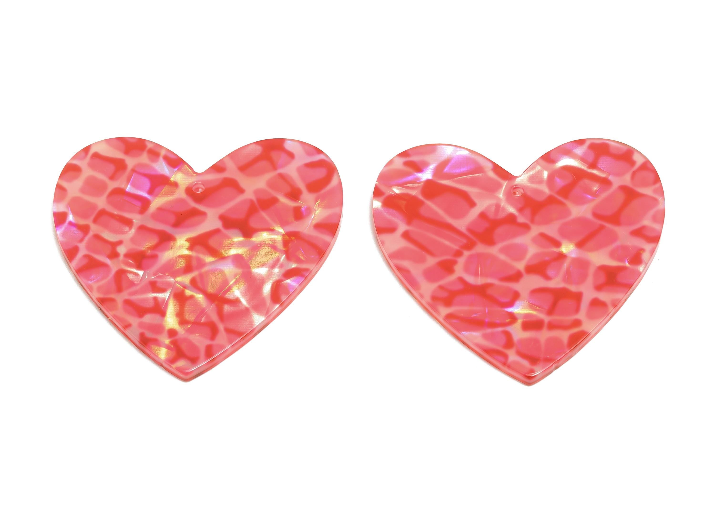 Acrylic Heart Earring Charm - Romantic Pink Heart Jewelry Component - Handmade Craft Supply - DIY Jewelry Making - 42.7x41x2mm - AC2684-A987 - DOMEDBAZAAR