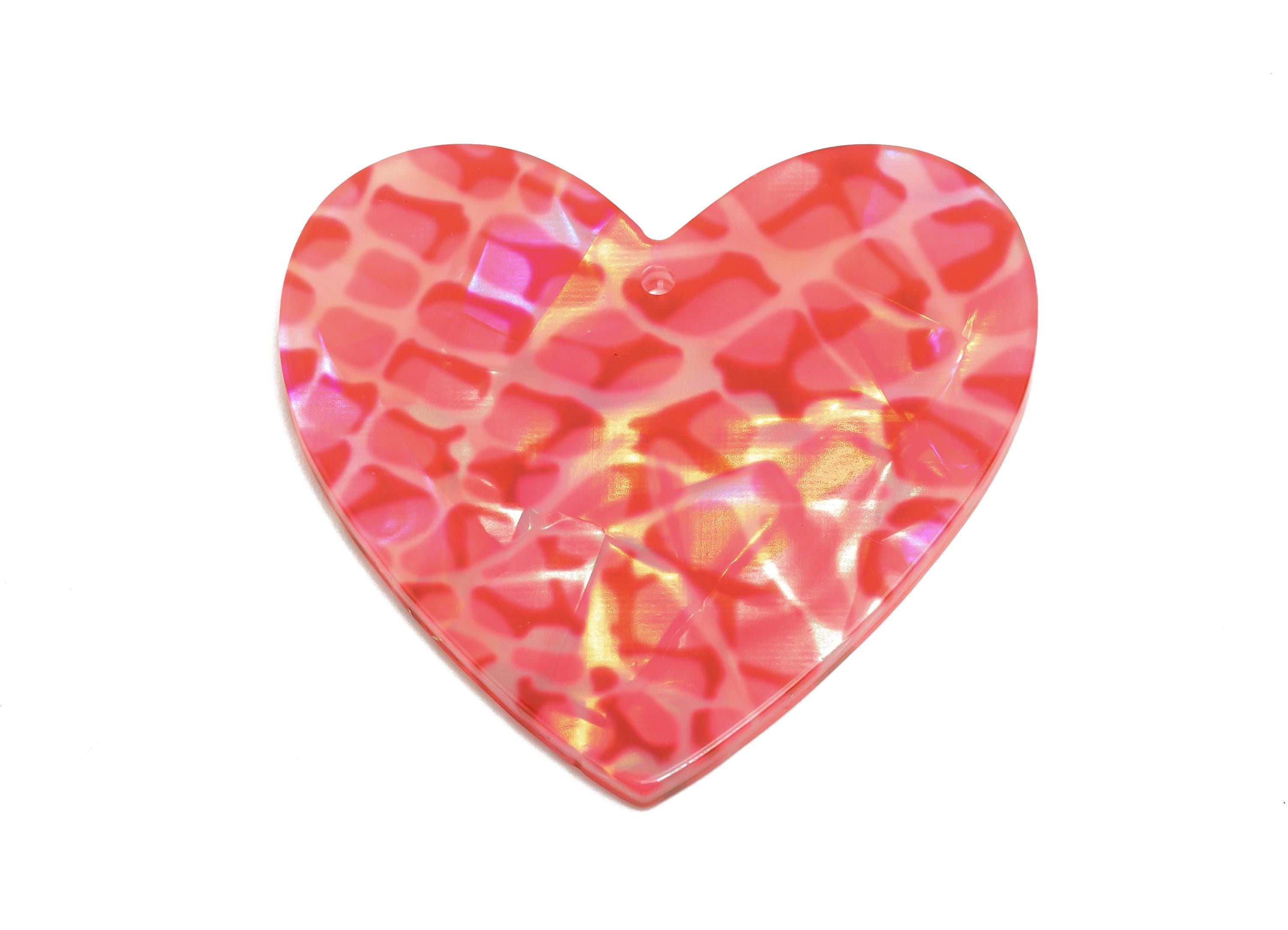 Acrylic Heart Earring Charm - Romantic Pink Heart Jewelry Component - Handmade Craft Supply - DIY Jewelry Making - 42.7x41x2mm - AC2684-A987 - DOMEDBAZAAR