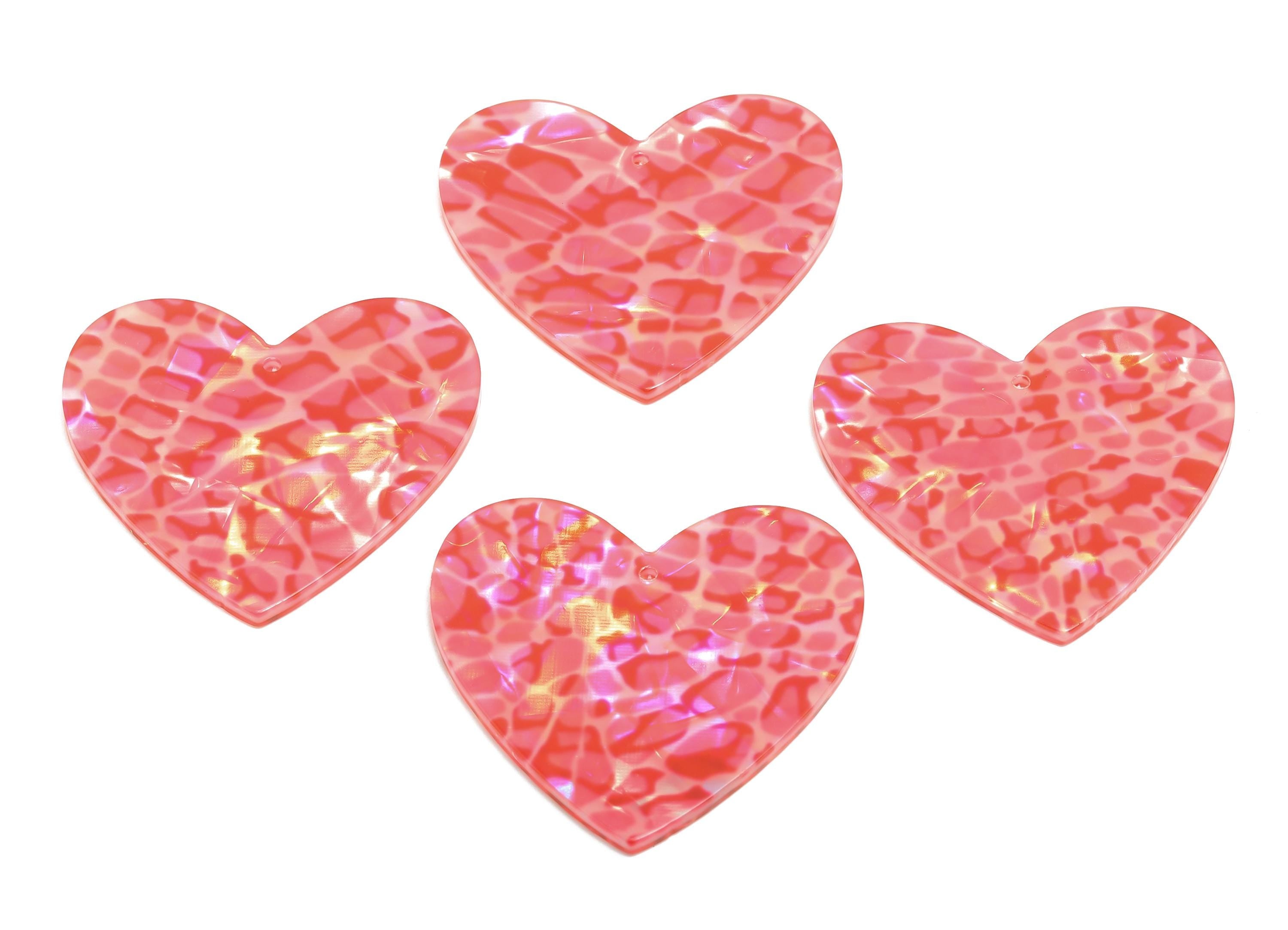 Acrylic Heart Earring Charm - Romantic Pink Heart Jewelry Component - Handmade Craft Supply - DIY Jewelry Making - 42.7x41x2mm - AC2684-A987 - DOMEDBAZAAR