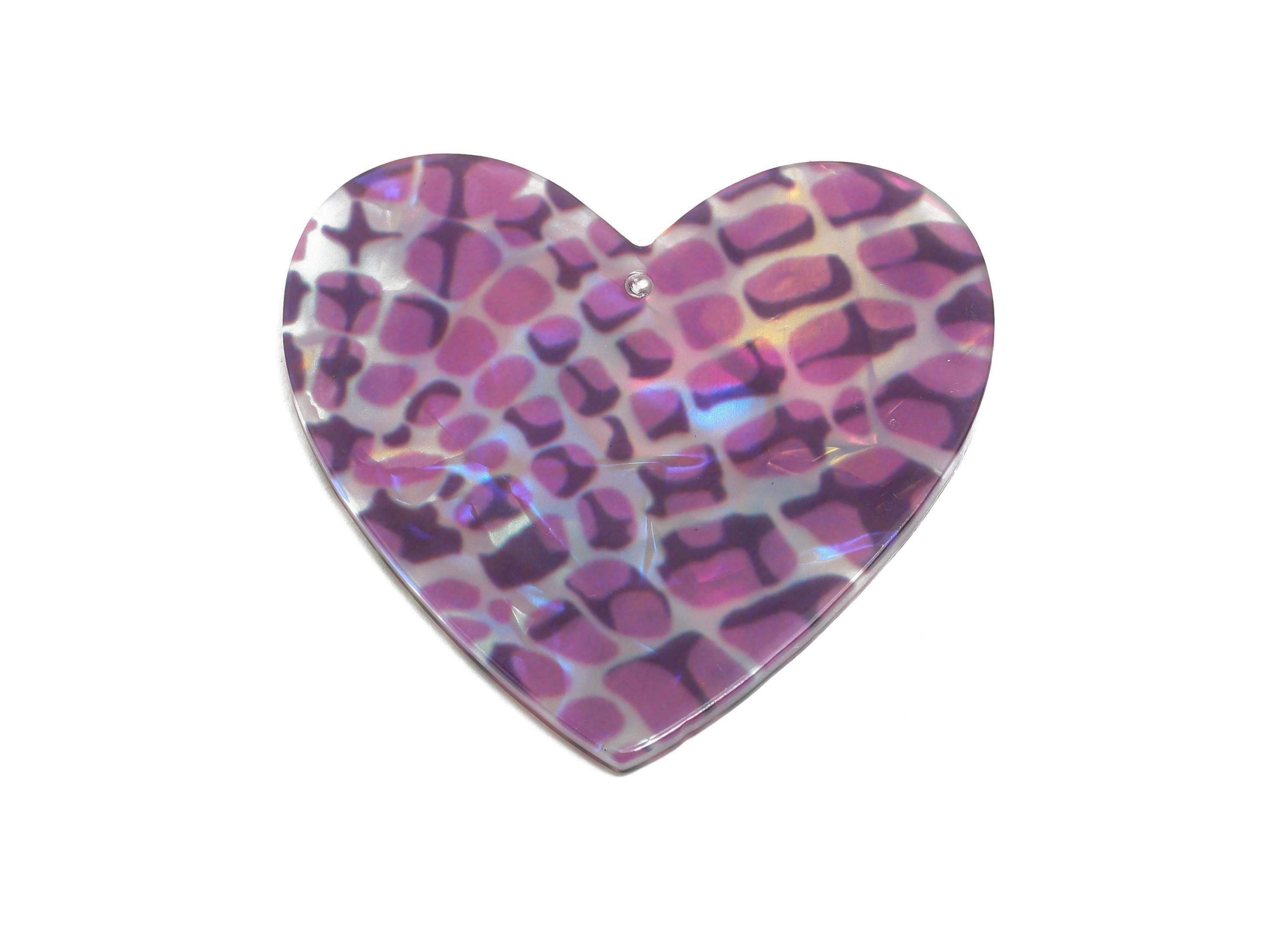 Acrylic Heart Earring Charm - Modern Purple Leopard Heart Charms - Handmade Craft Supply - DIY Jewelry Making - 42.7x41x2mm - AC2684-A1069 - DOMEDBAZAAR