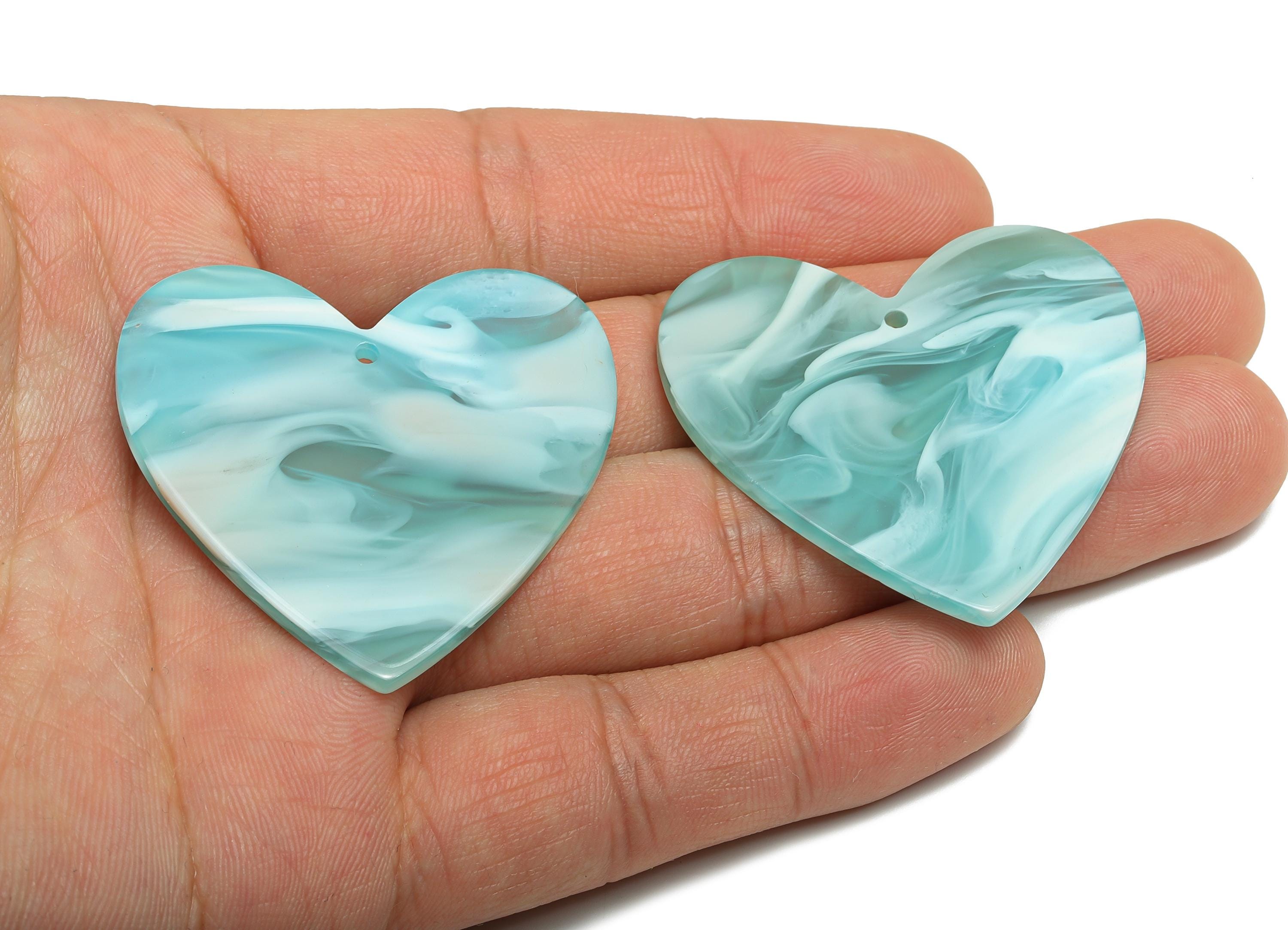 Acrylic Heart Earring Charm - Unique Marbled Heart Jewelry Charm - Handmade Craft Supply - DIY Jewelry Making - 42.7x41x2mm - AC2684-A1071 - DOMEDBAZAAR